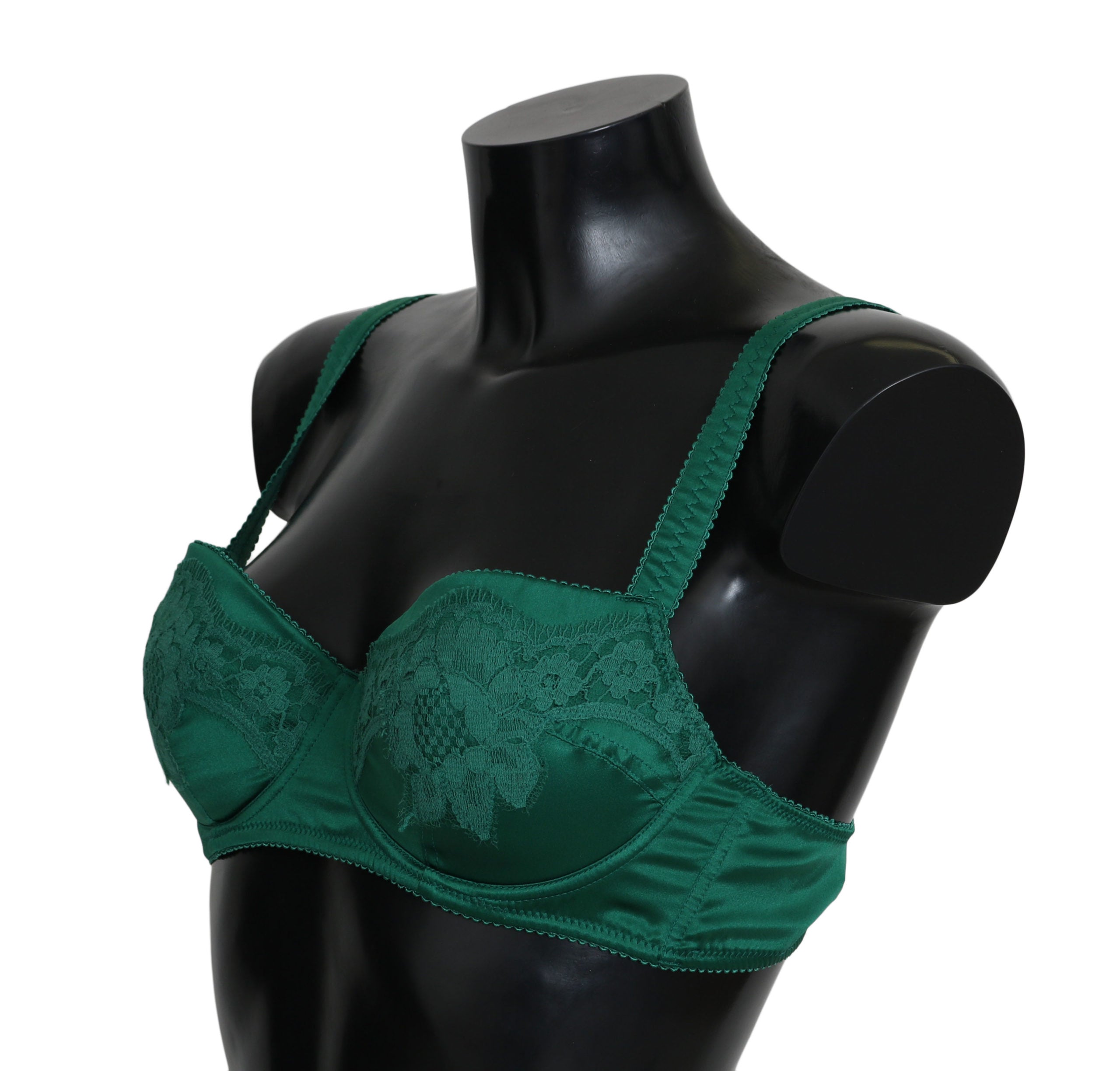 Dolce & Gabbana Green Silk Stretch Floral Lace Bra Underwear