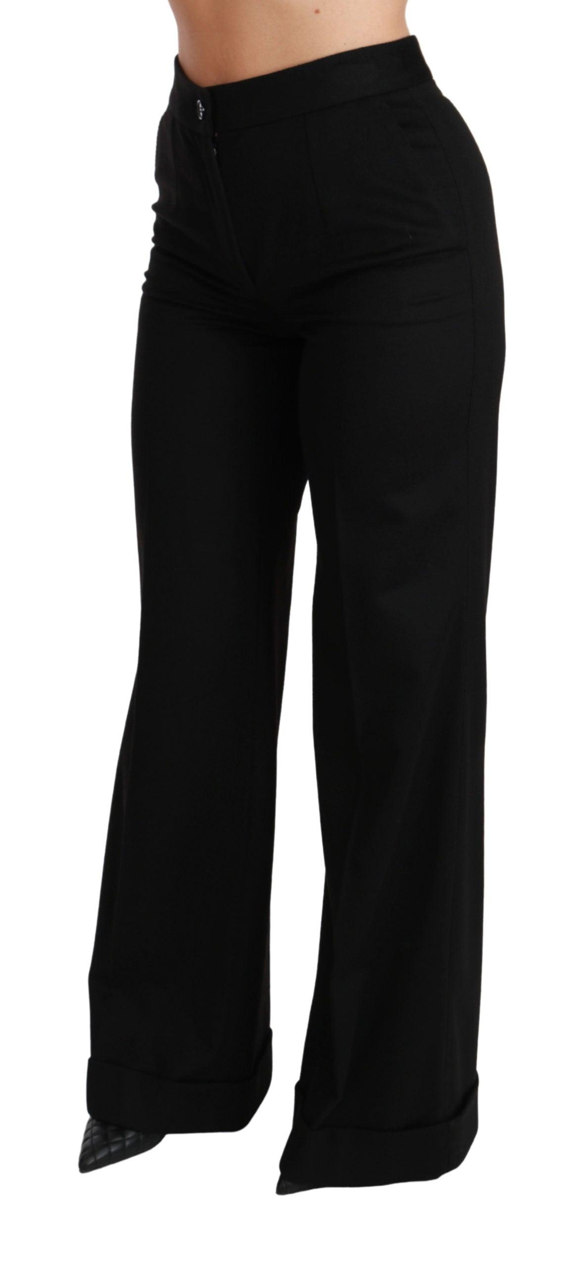 Dolce & Gabbana Black Wide Leg Flared Trouser Cashmere Pants