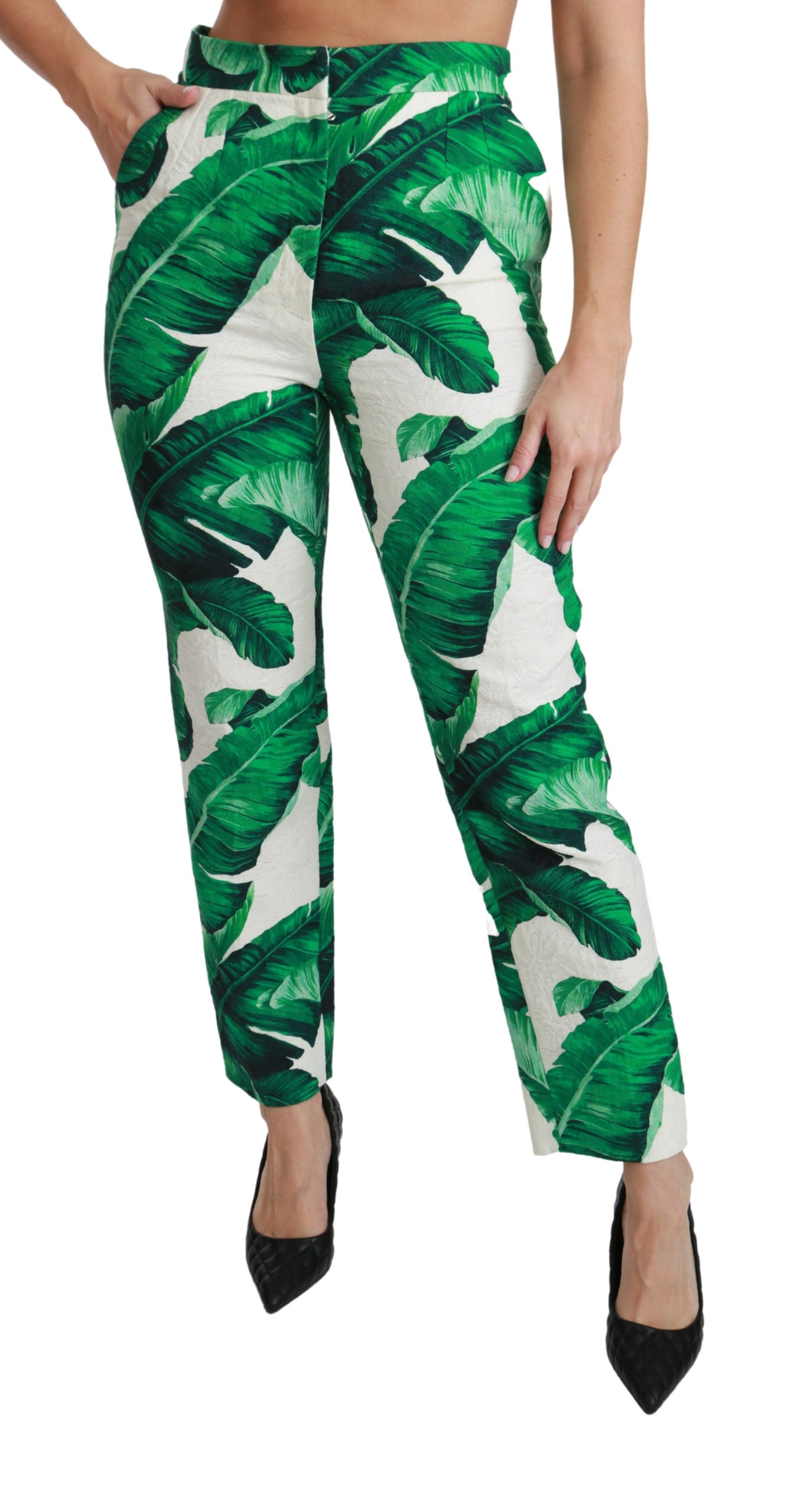 Dolce & Gabbana Banana Leaf High Waist Slim Trouser Pants