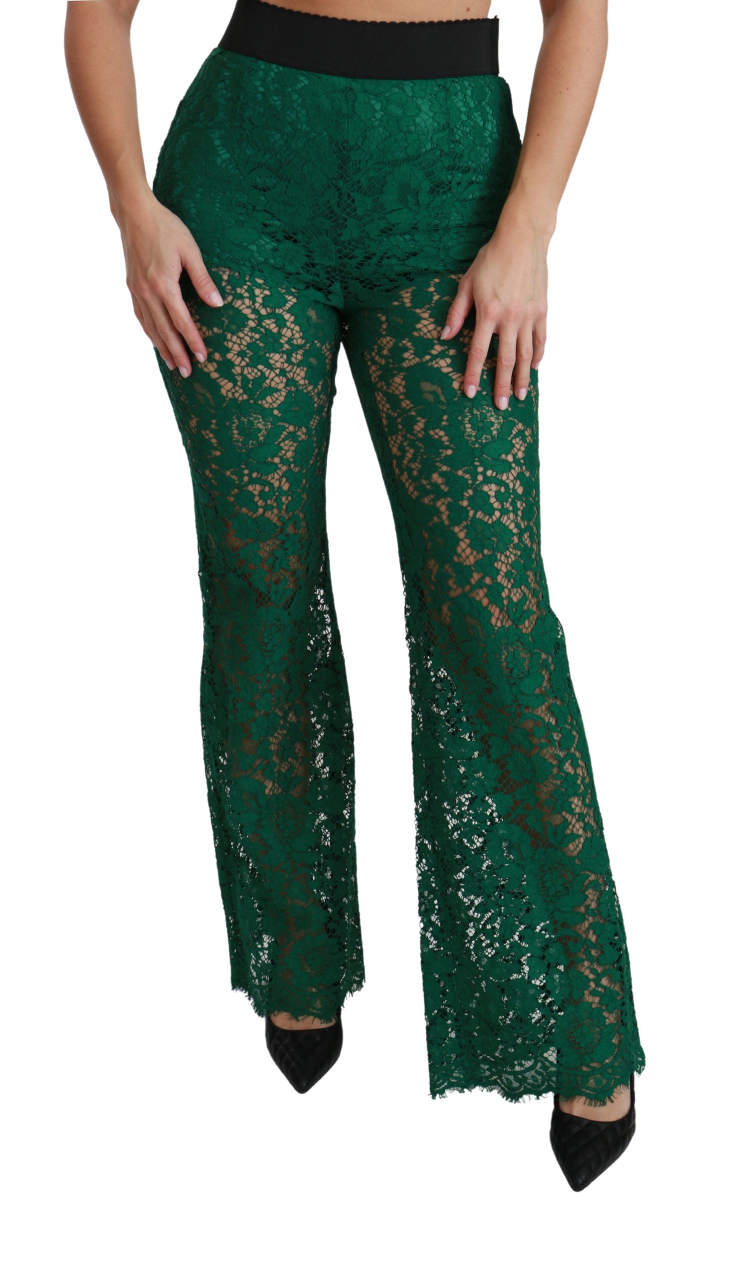 Dolce & Gabbana Green Lace High Waist Flared Pants