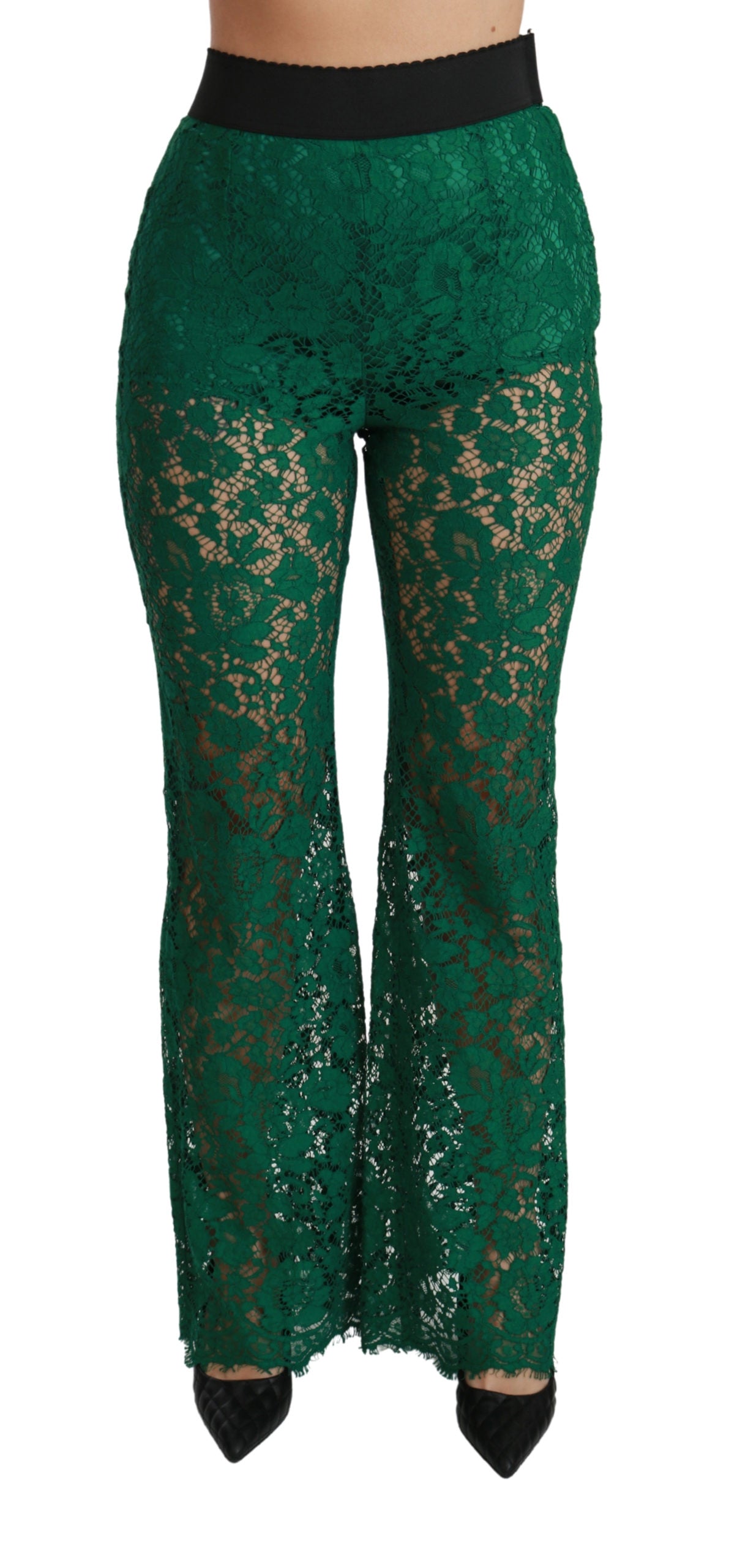 Dolce & Gabbana Green Lace High Waist Flared Pants