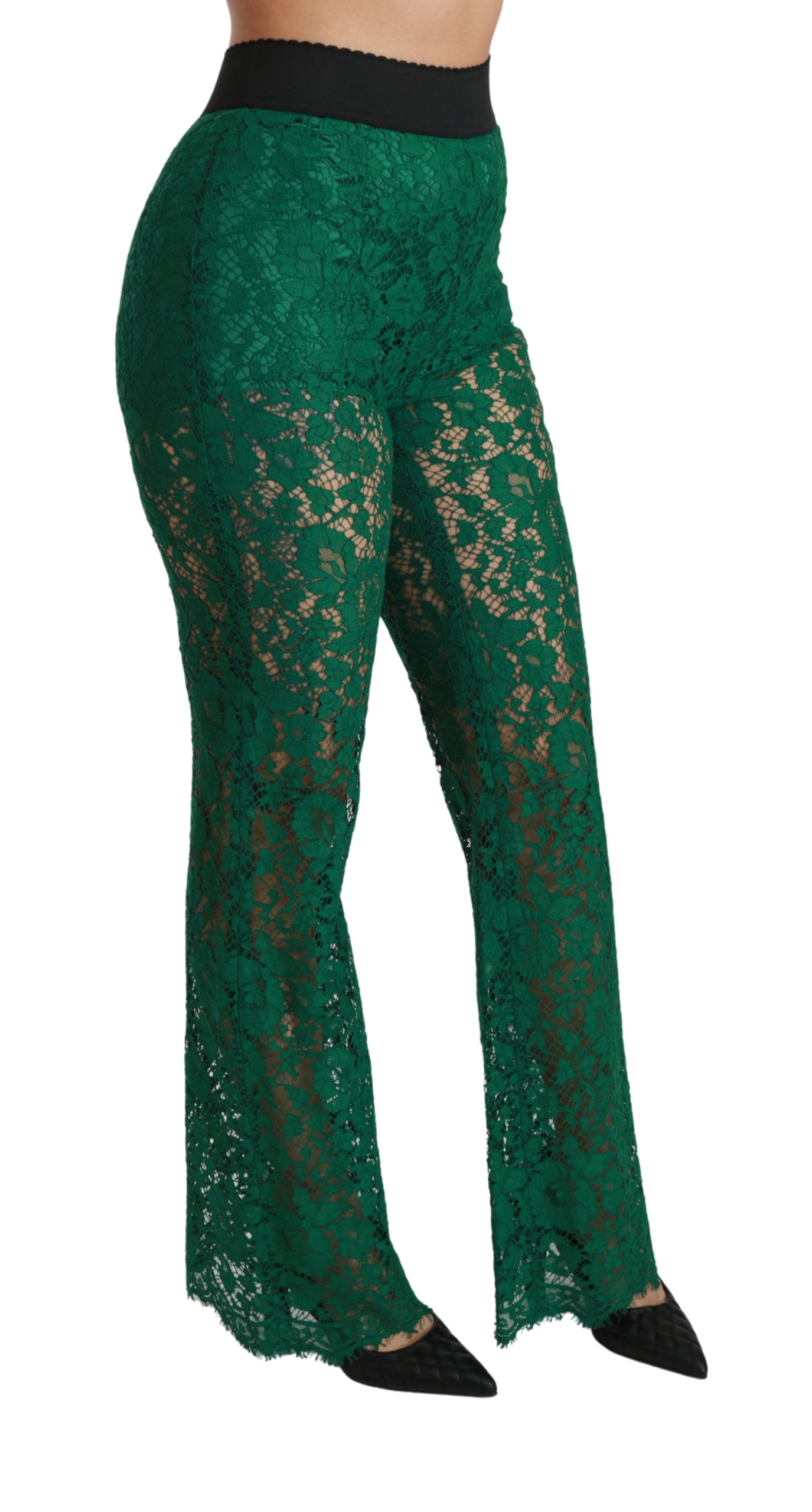 Dolce & Gabbana Green Lace High Waist Flared Pants