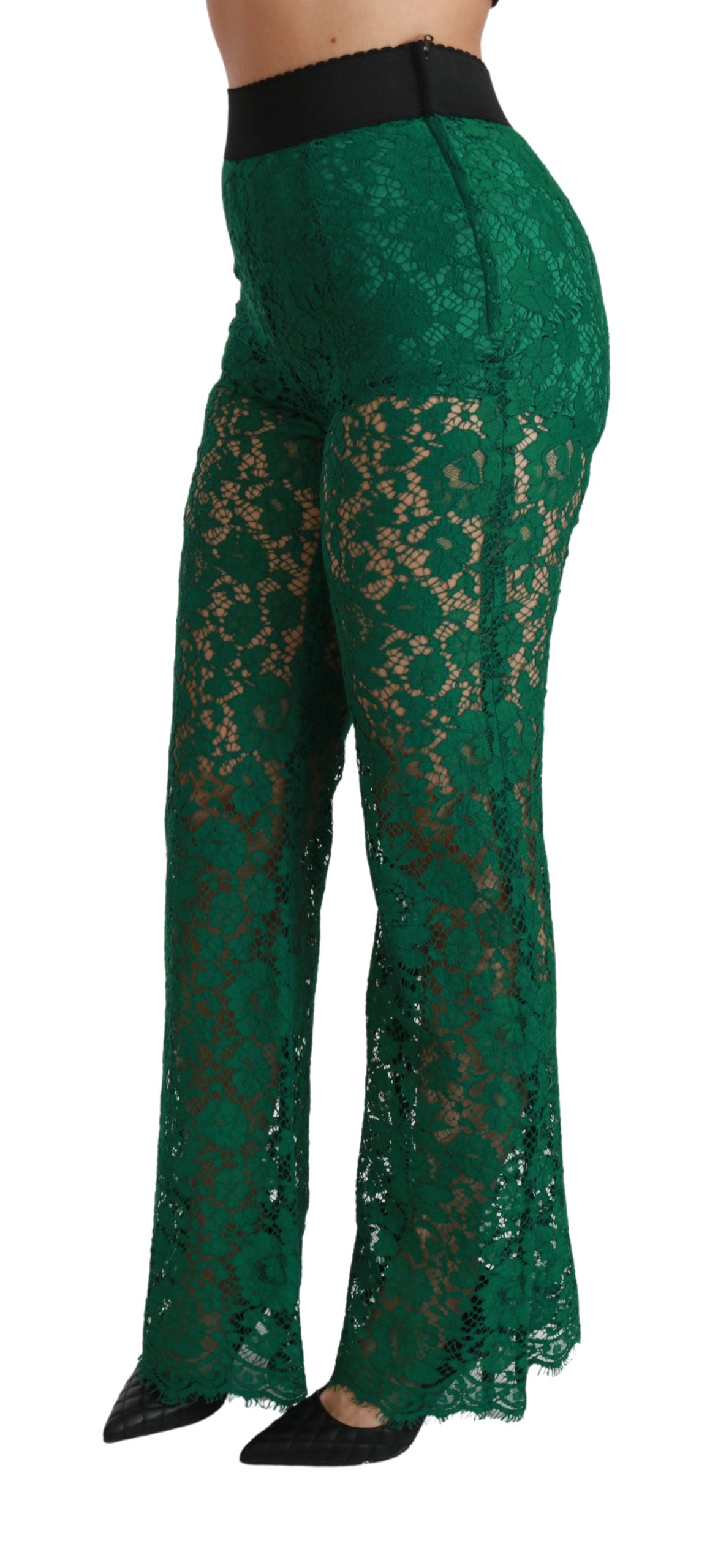 Dolce & Gabbana Green Lace High Waist Flared Pants