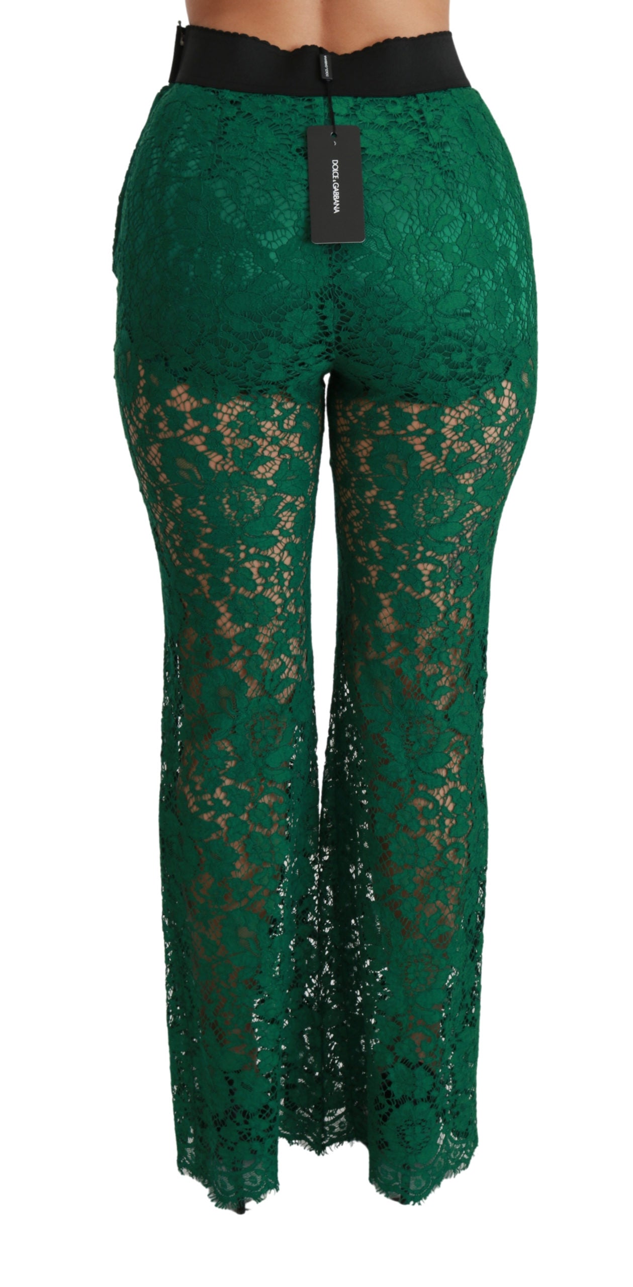 Dolce & Gabbana Green Lace High Waist Flared Pants