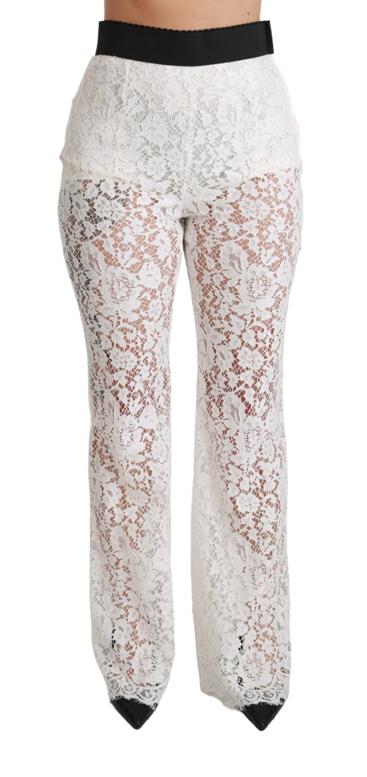 Dolce & Gabbana White Lace High Waist Palazzo Cropped Pants