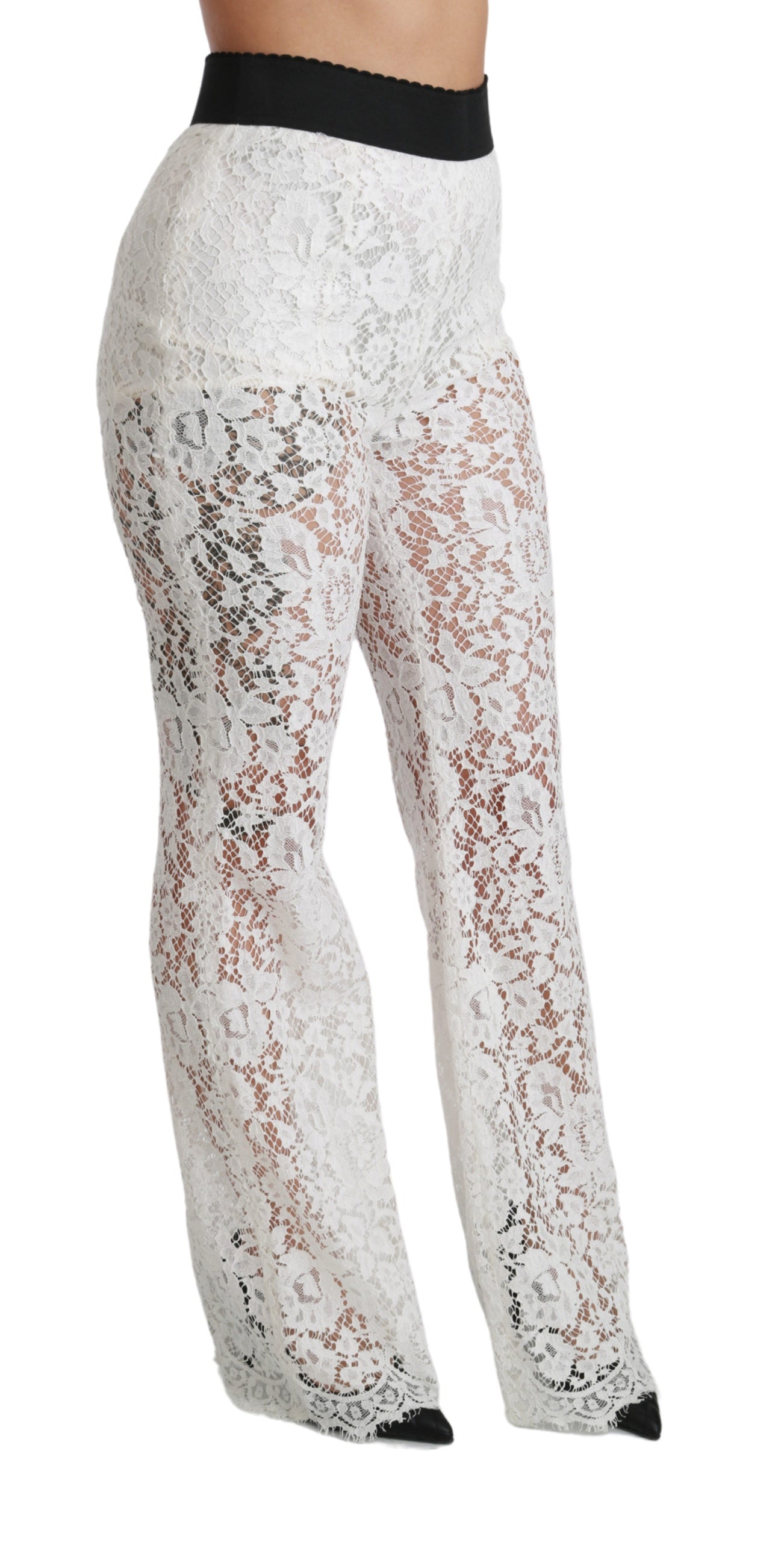 Dolce & Gabbana White Lace High Waist Palazzo Cropped Pants