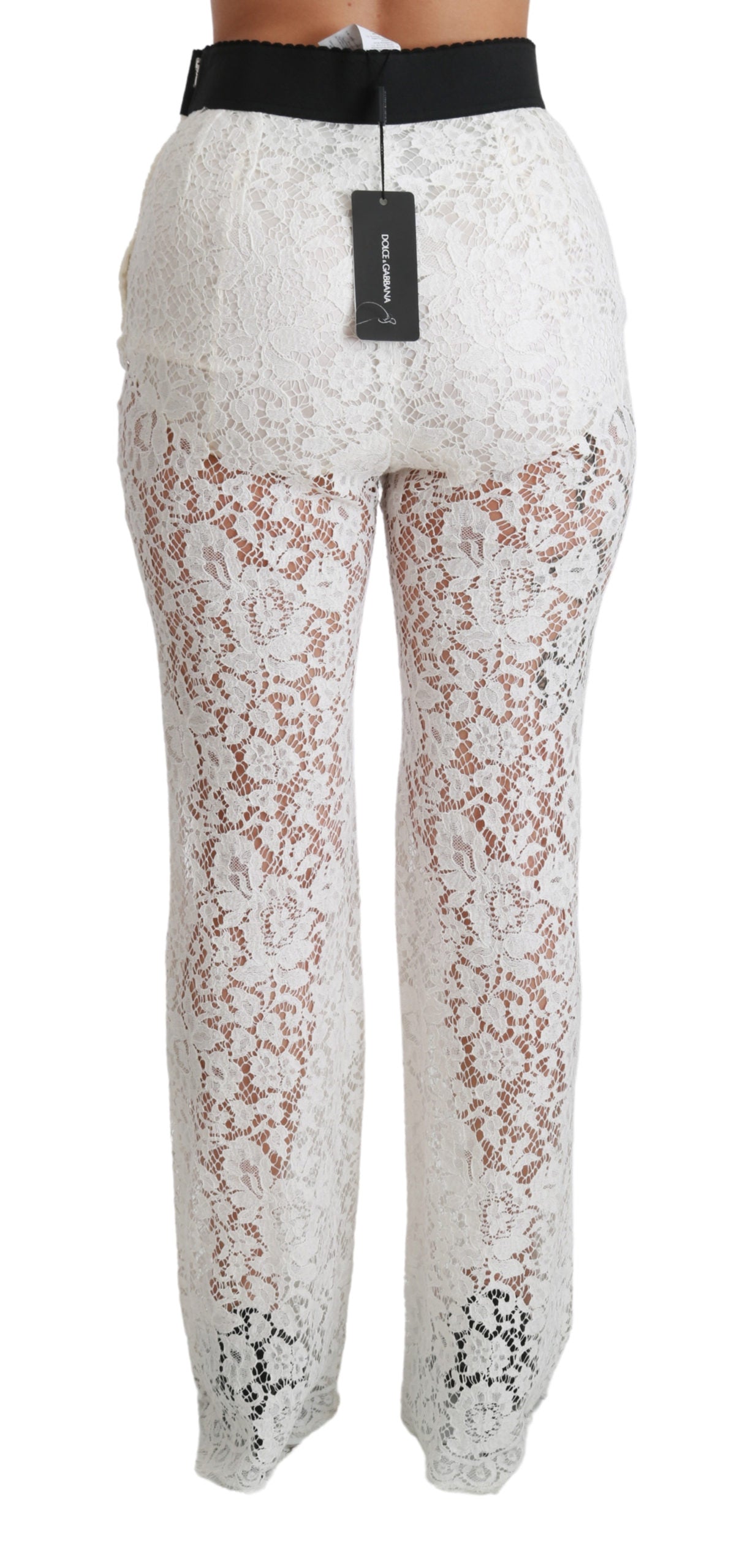 Dolce & Gabbana White Lace High Waist Palazzo Cropped Pants