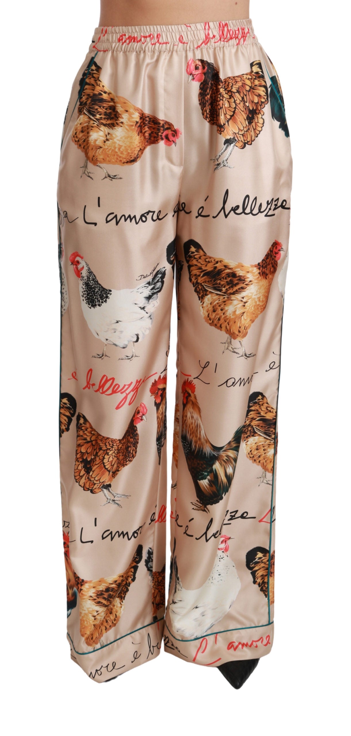 Dolce & Gabbana Hen Chicken Silk Pajama Trouser Pants