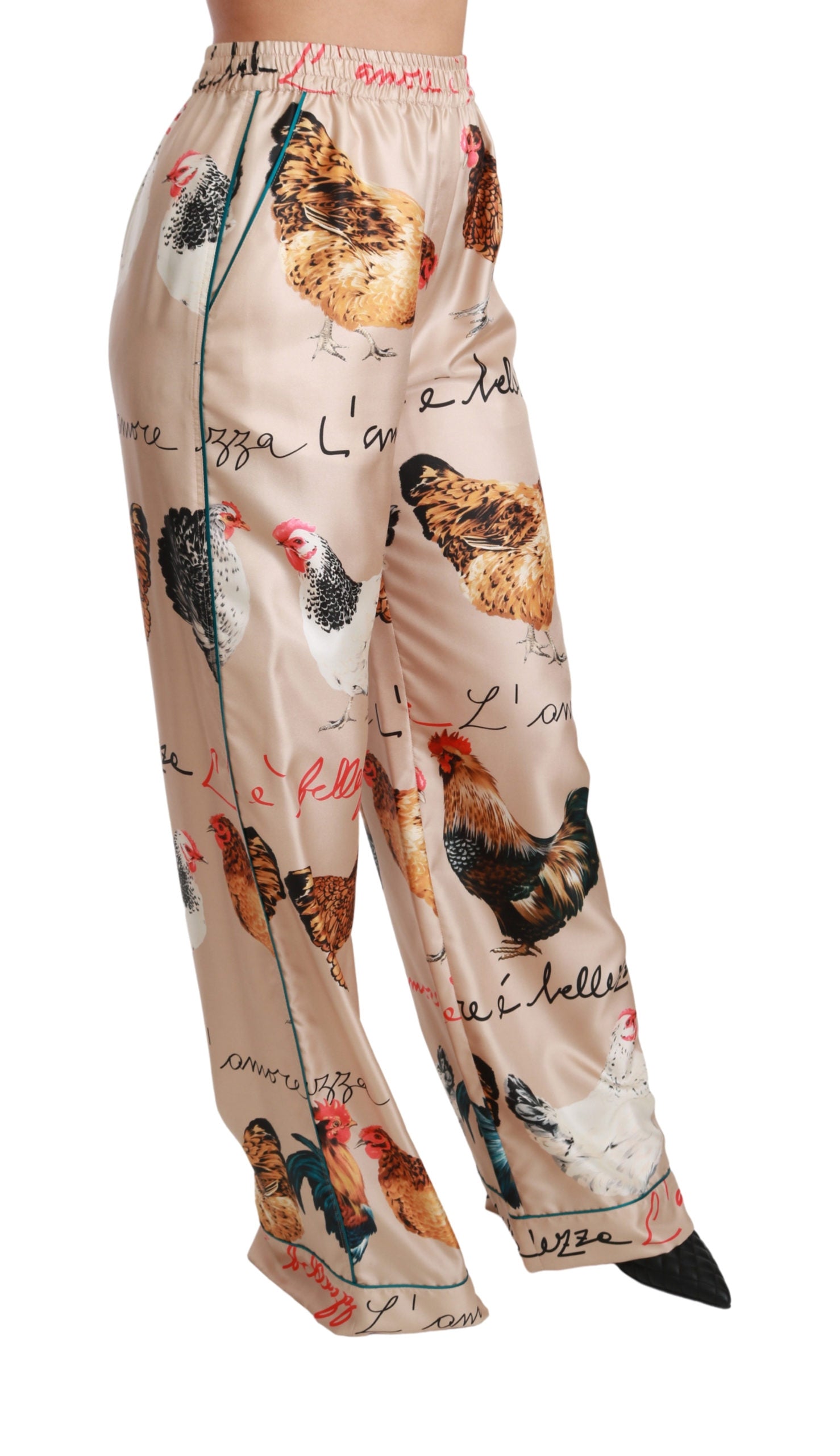 Dolce & Gabbana Hen Chicken Silk Pajama Trouser Pants