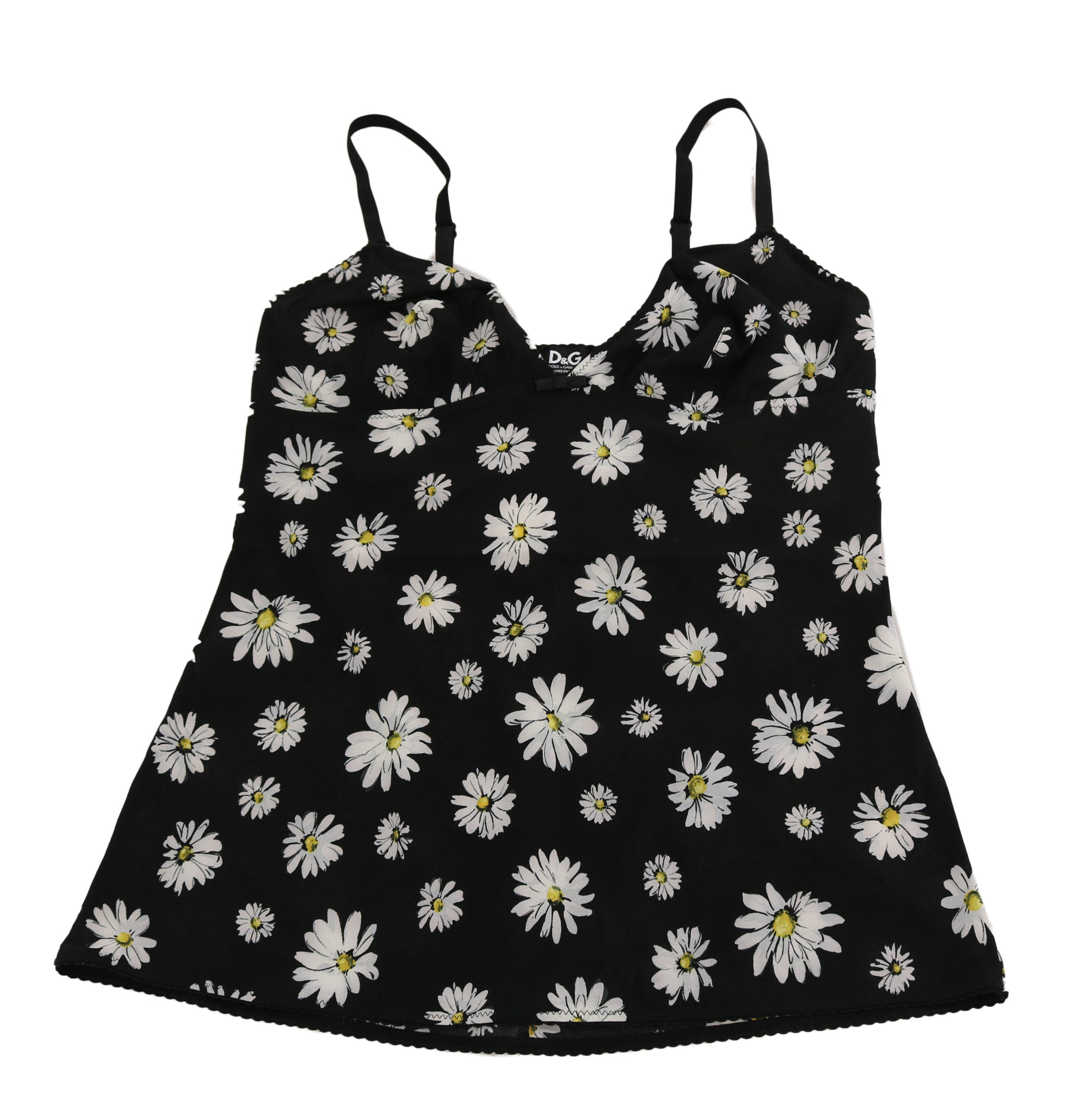 Dolce & Gabbana Black Daisy Print Dress Lingerie Chemisole