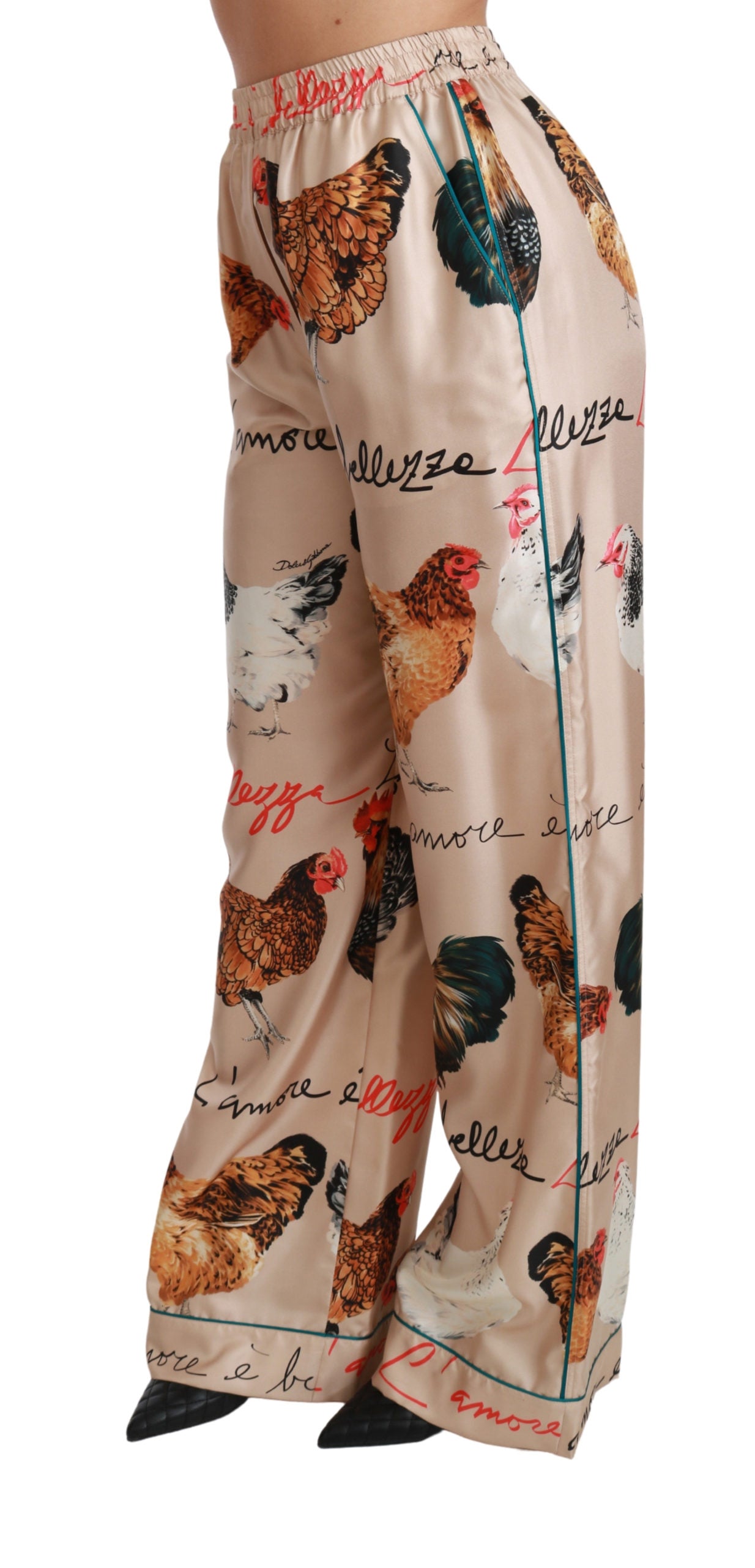 Dolce & Gabbana Hen Chicken Silk Pajama Trouser Pants