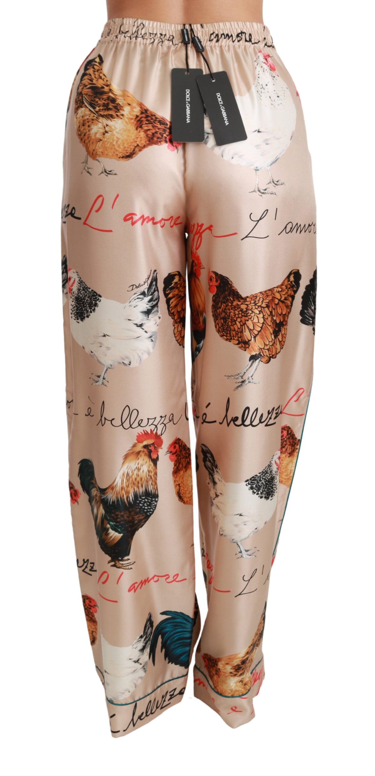 Dolce & Gabbana Hen Chicken Silk Pajama Trouser Pants