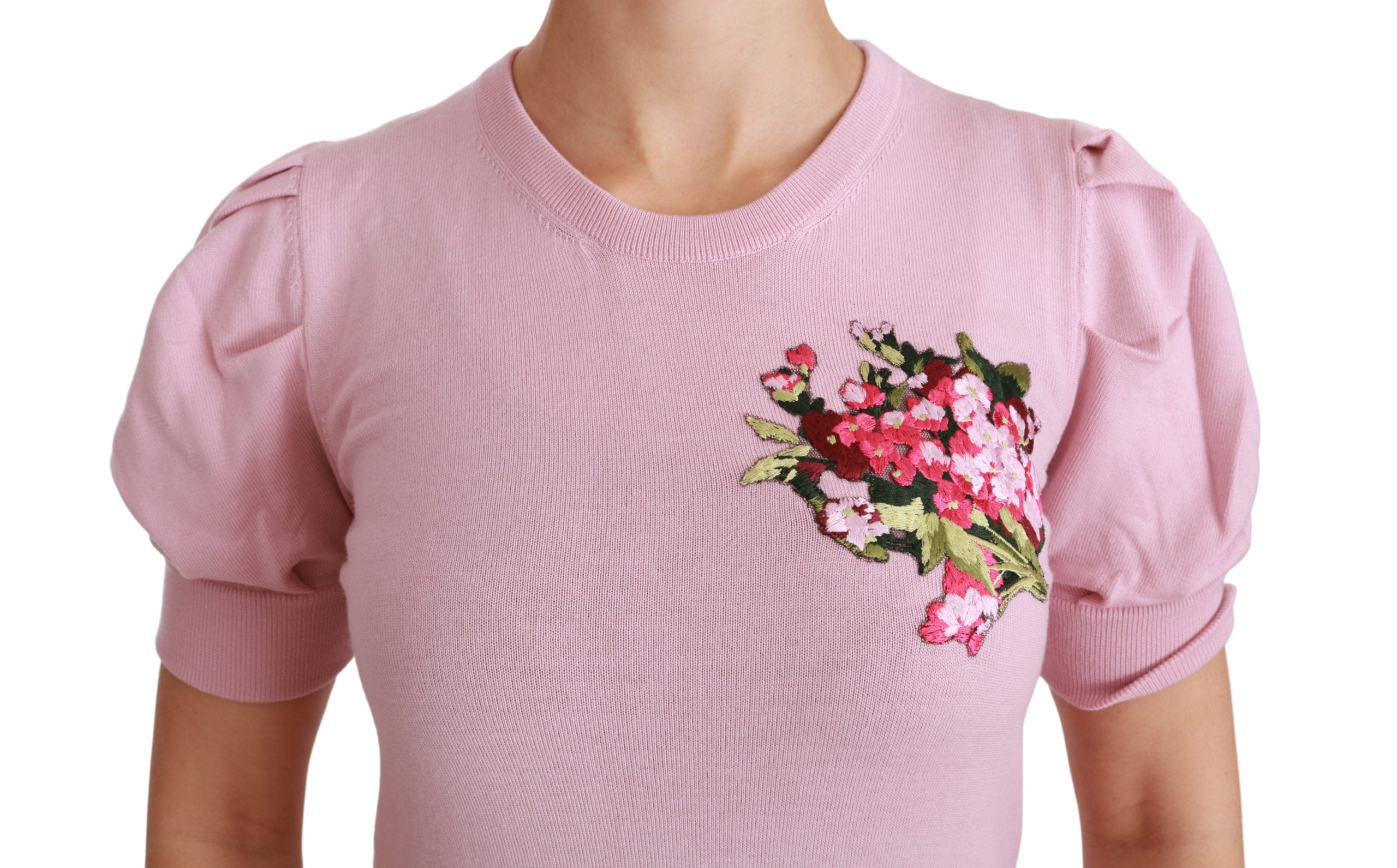 Dolce & Gabbana Pink Floral Embroidered Blouse Wool Top