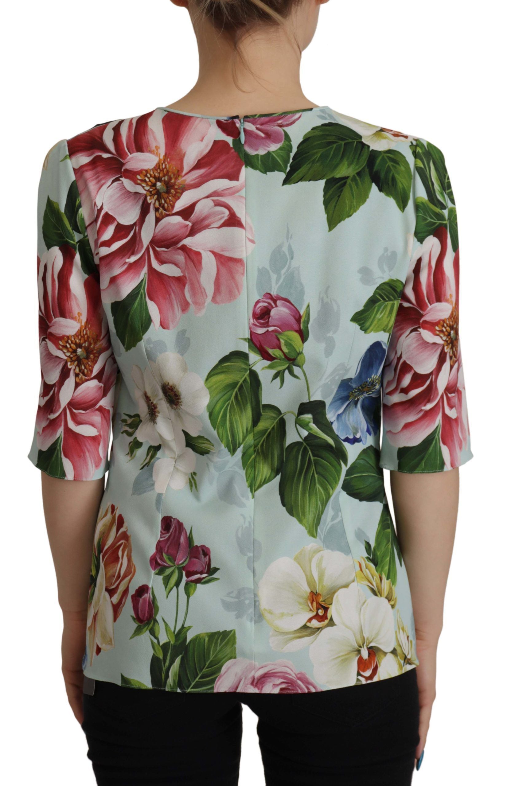 Dolce & Gabbana Multicolor Floral Print Round Neck Top Blouse