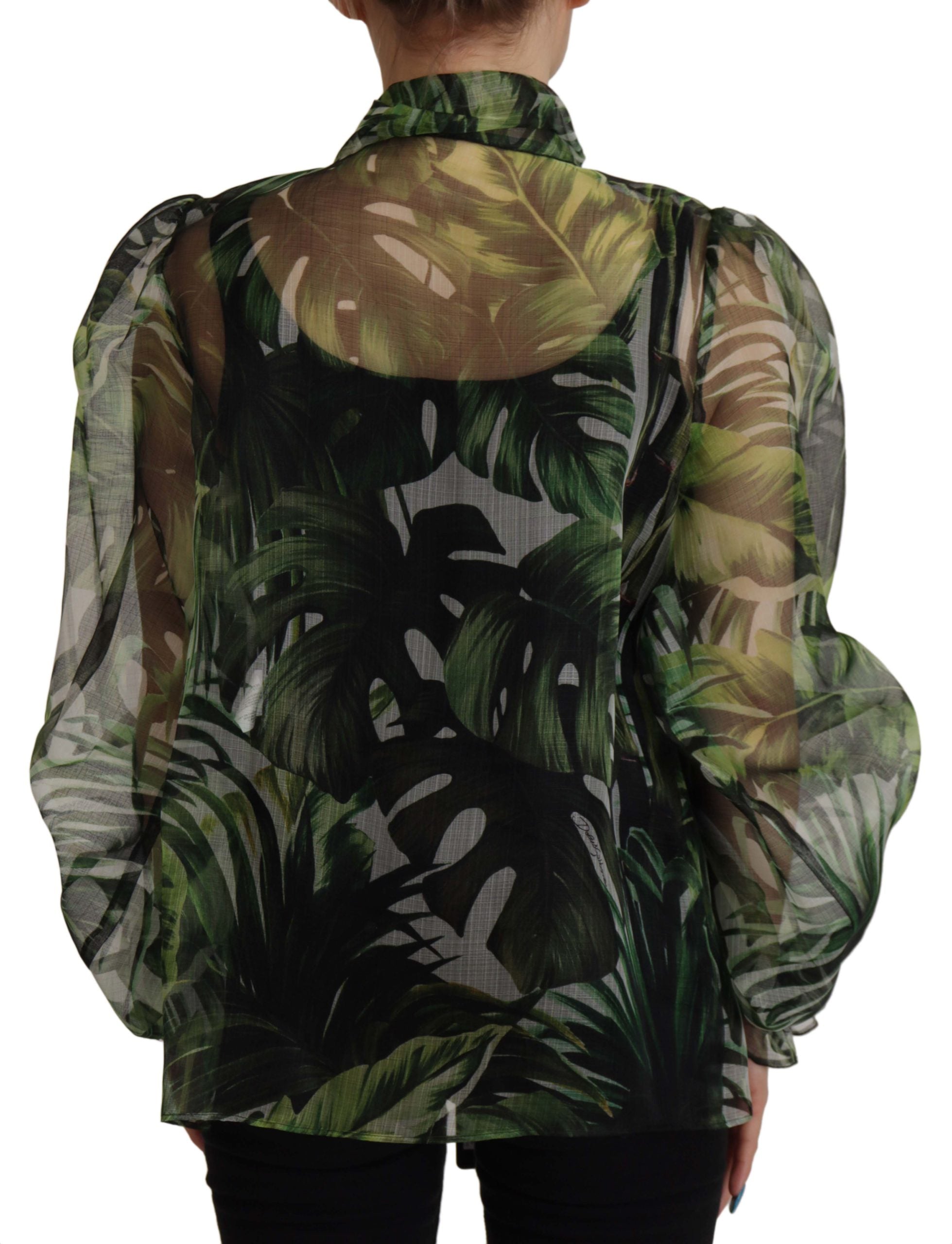 Dolce & Gabbana Green Banana Leaf Silk Top Shirt Blouse