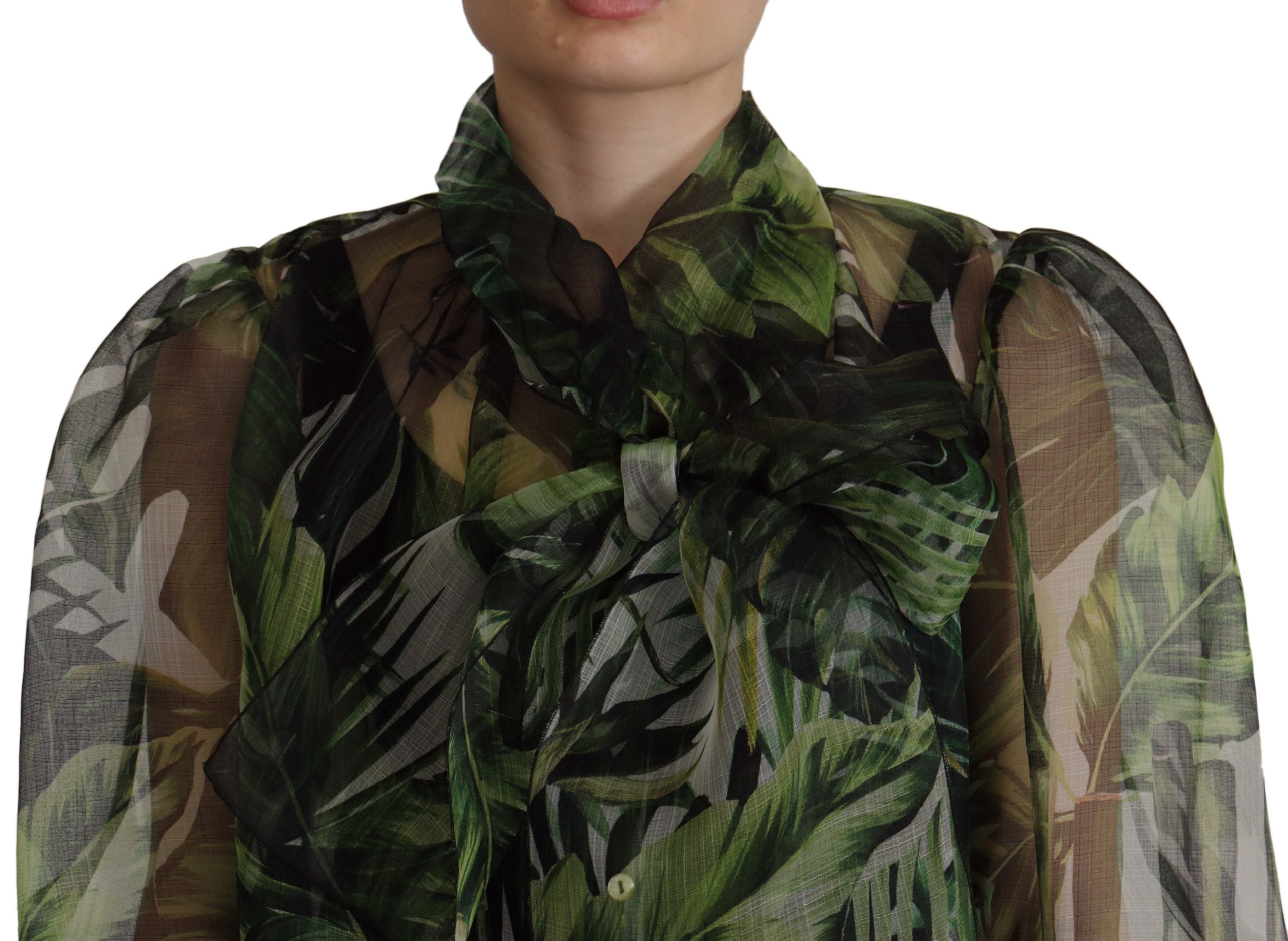 Dolce & Gabbana Green Banana Leaf Silk Top Shirt Blouse