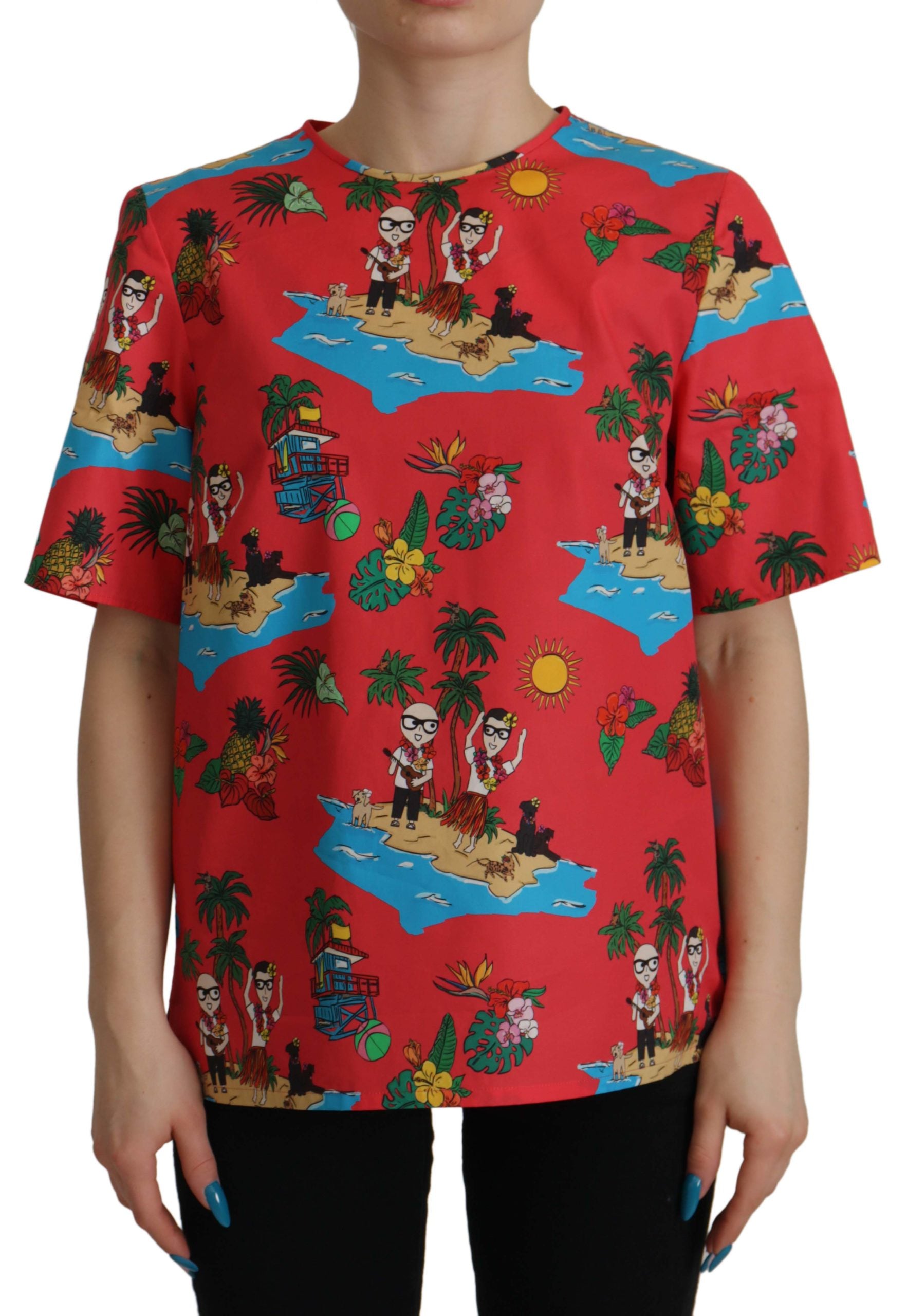 Dolce & Gabbana Red #dgfamily Print Cotton T-shirt Blouse