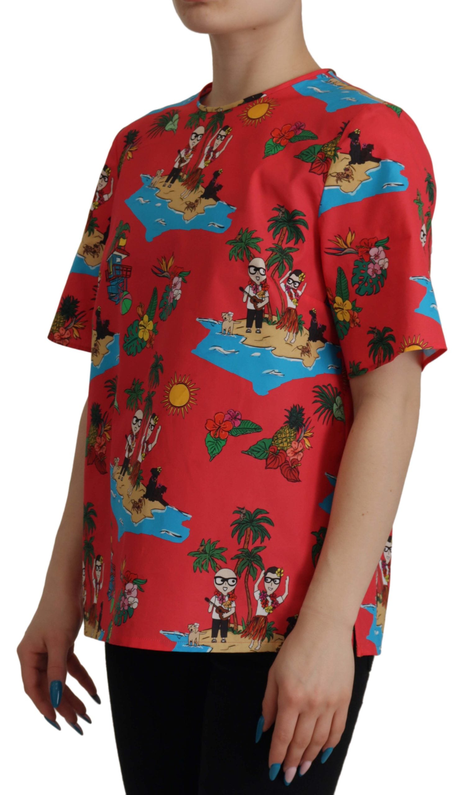 Dolce & Gabbana Red #dgfamily Print Cotton T-shirt Blouse