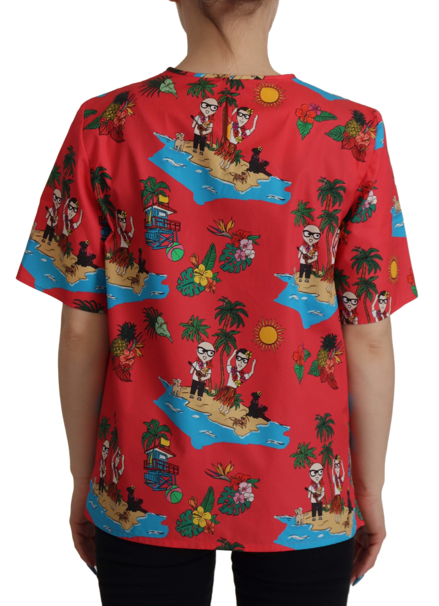 Dolce & Gabbana Red #dgfamily Print Cotton T-shirt Blouse