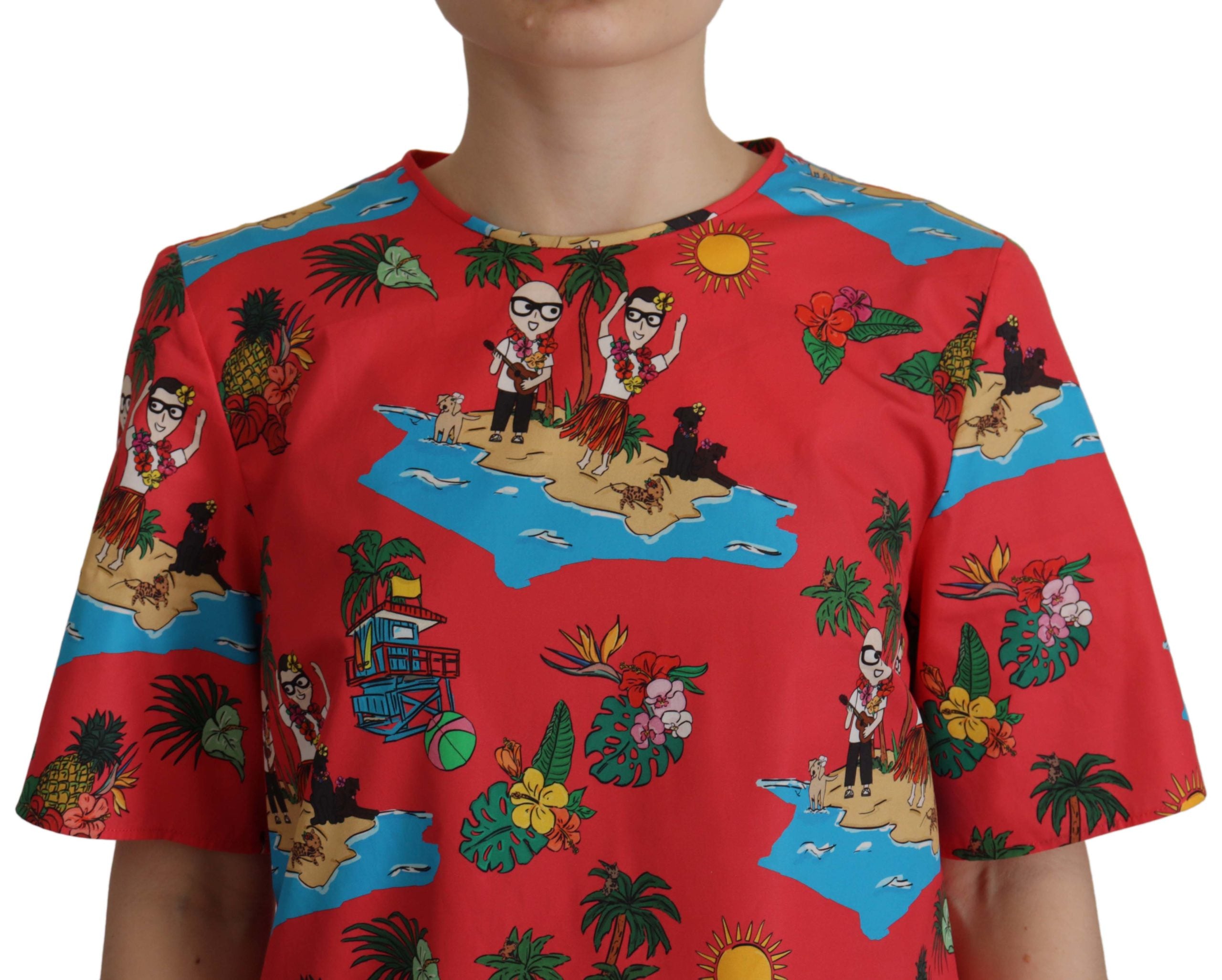 Dolce & Gabbana Red #dgfamily Print Cotton T-shirt Blouse