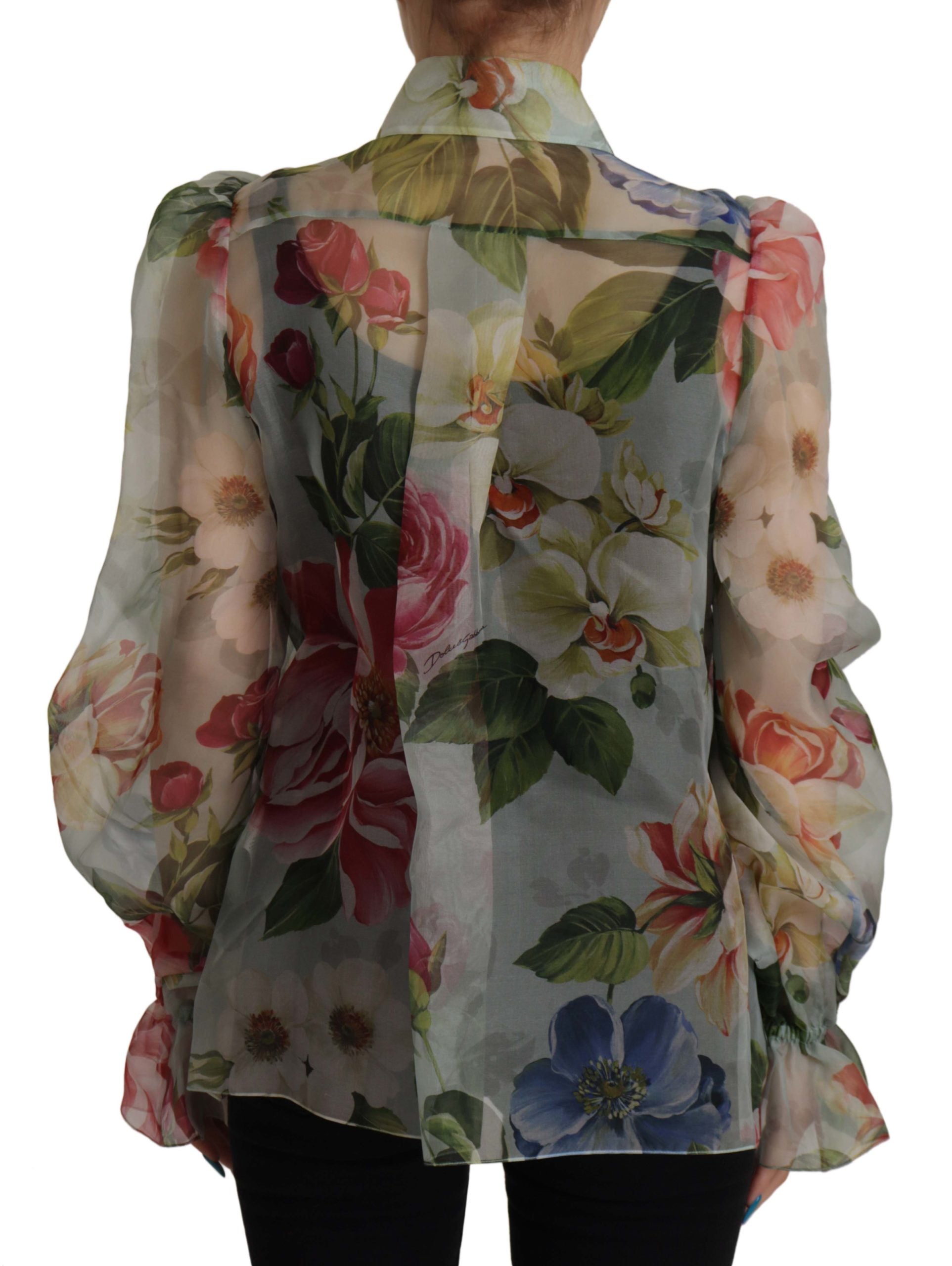 Dolce & Gabbana Multicolor Floral Print Long Sleeve Collared Blouse