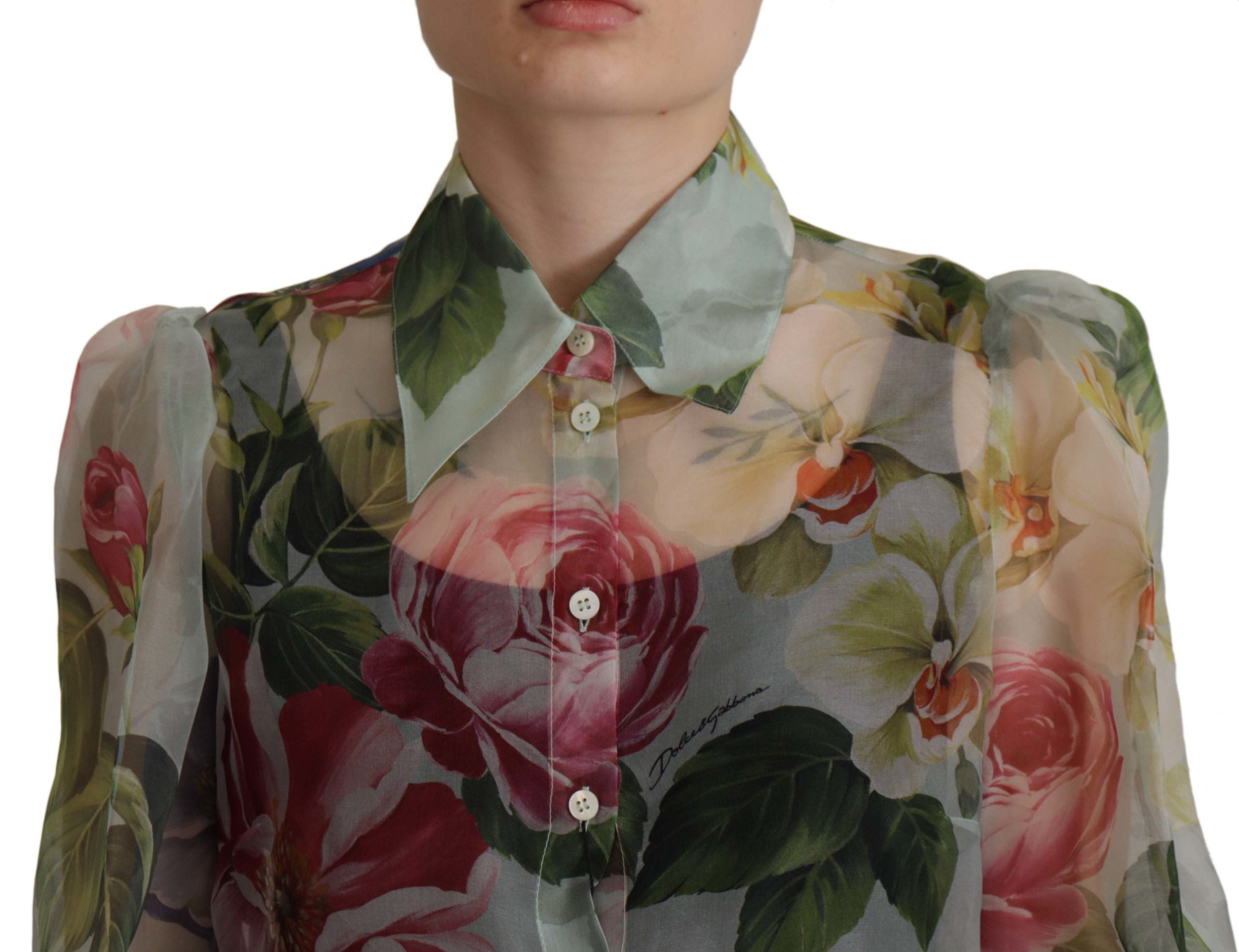 Dolce & Gabbana Multicolor Floral Print Long Sleeve Collared Blouse