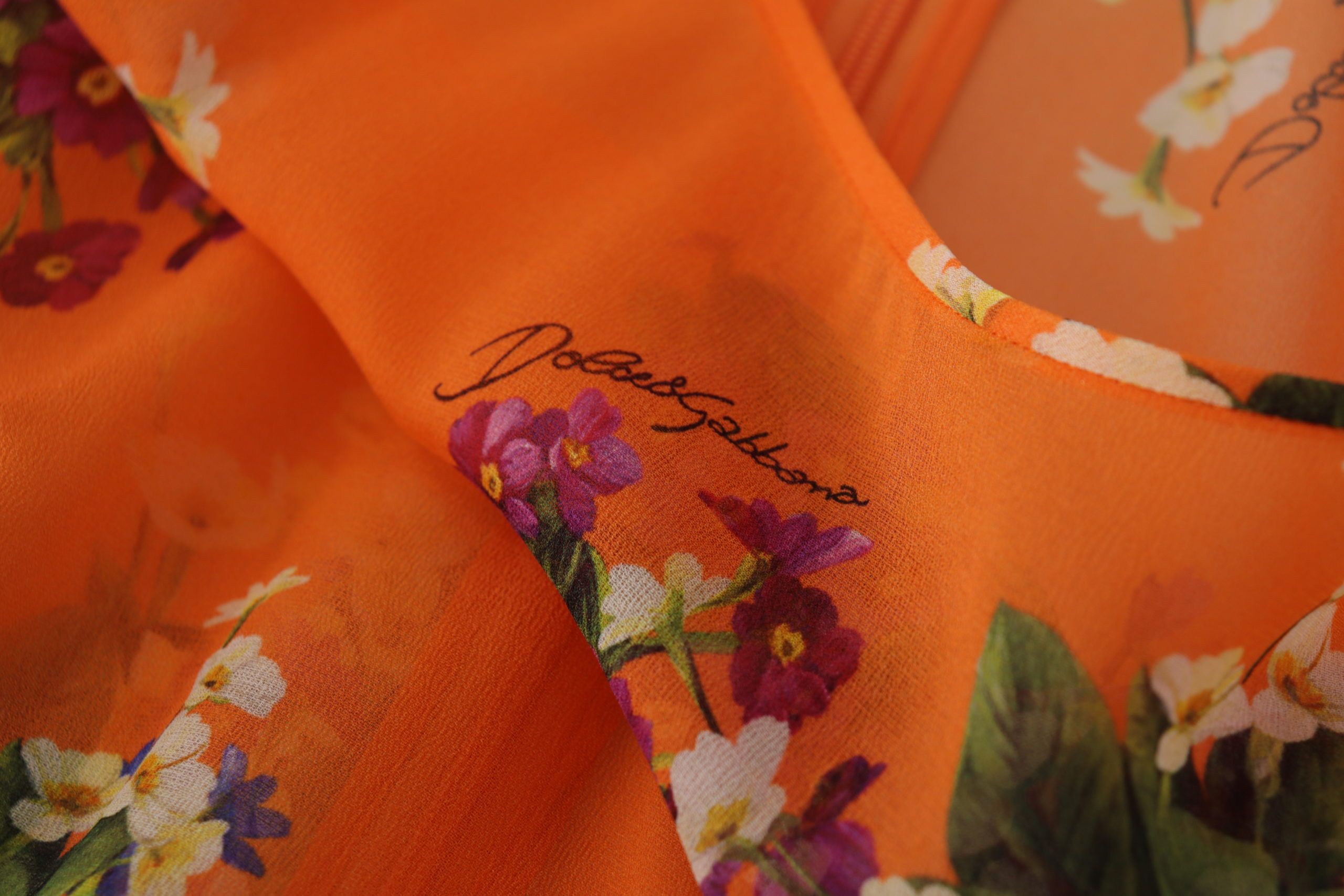 Dolce & Gabbana Orange Floral Print Long Sleeve Blouse