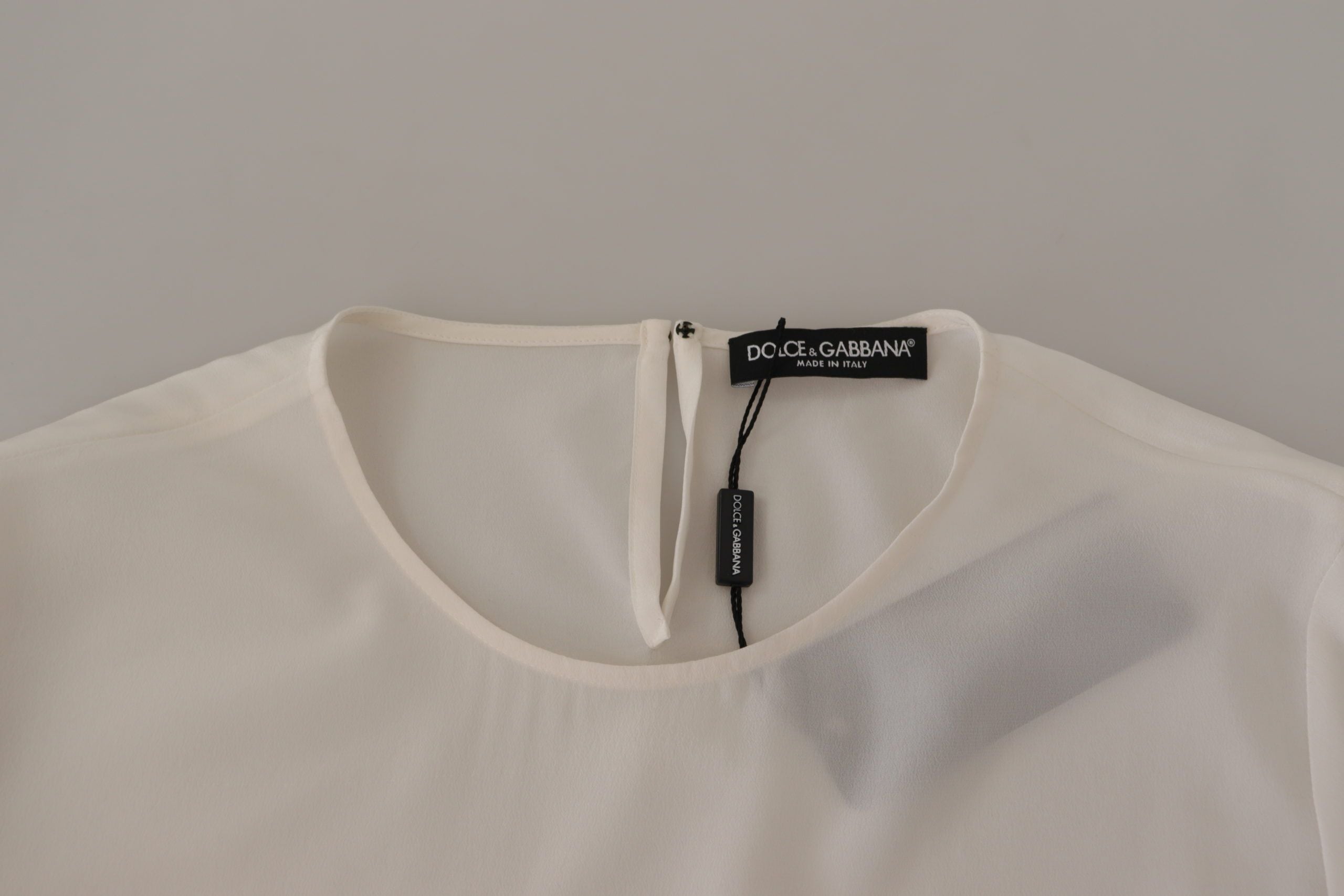 Dolce & Gabbana White Silk DG Logo Embroidered Long Sleeves Blouse