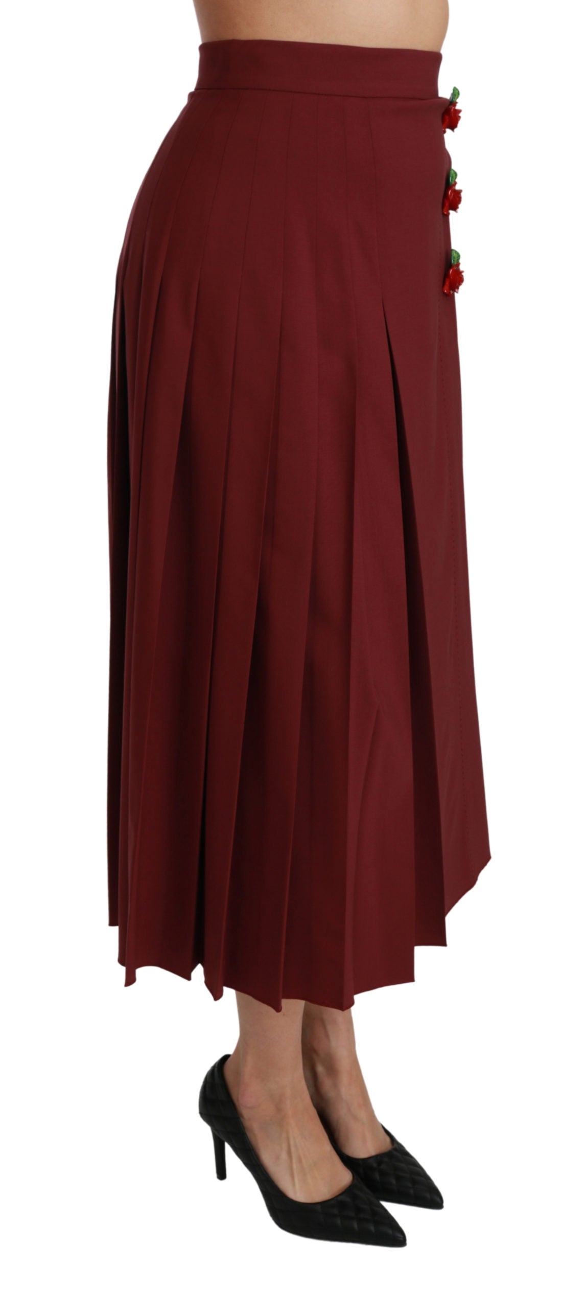 Dolce & Gabbana Red High Waist Pleated Maxi Wool Skirt