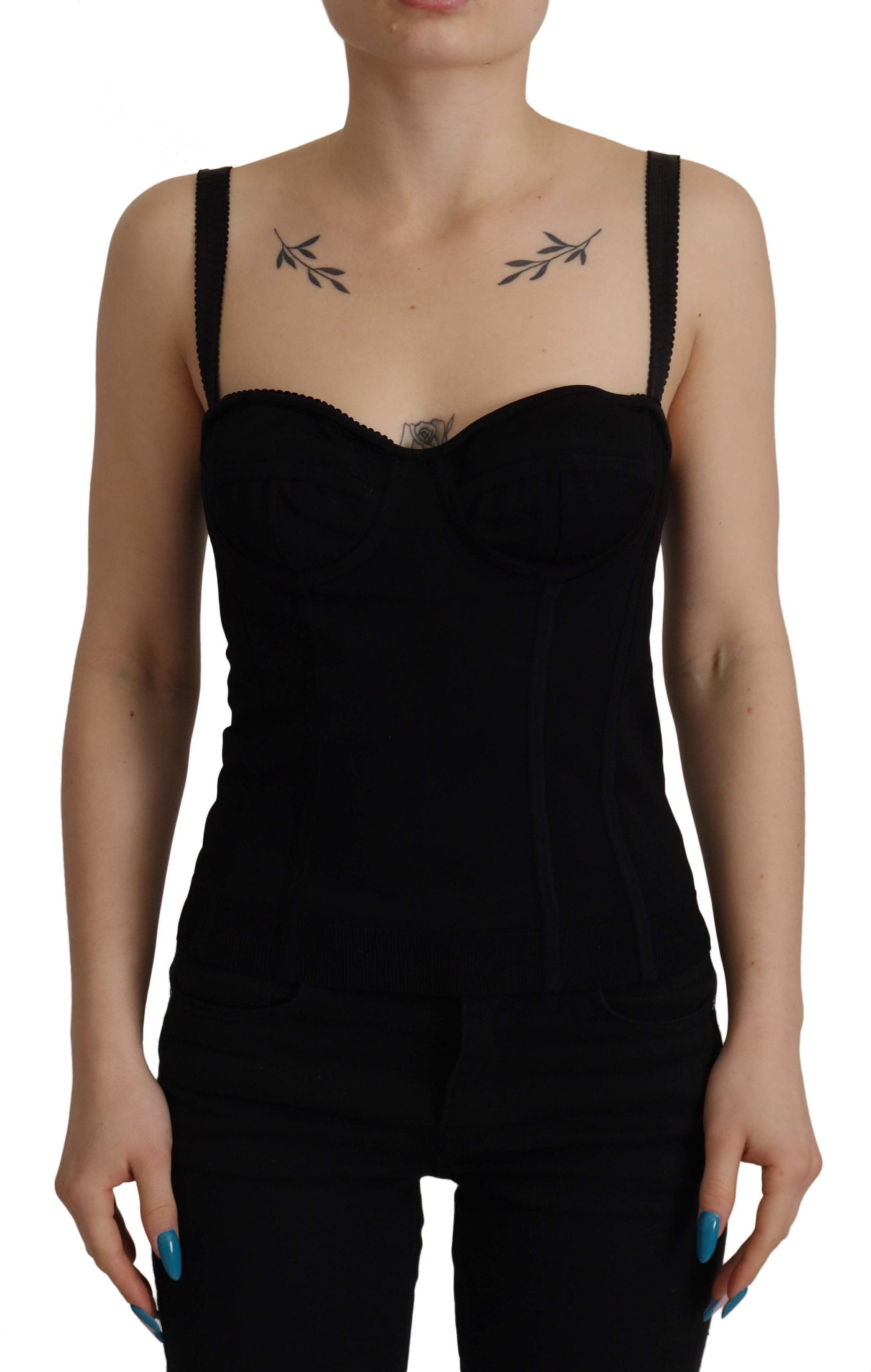 Dolce & Gabbana Black Bustier Corset Zipper Back Sleeveless Top