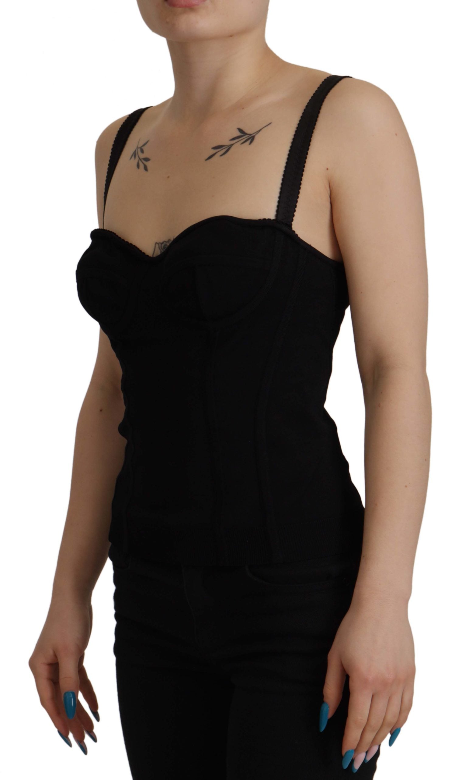 Dolce & Gabbana Black Bustier Corset Zipper Back Sleeveless Top