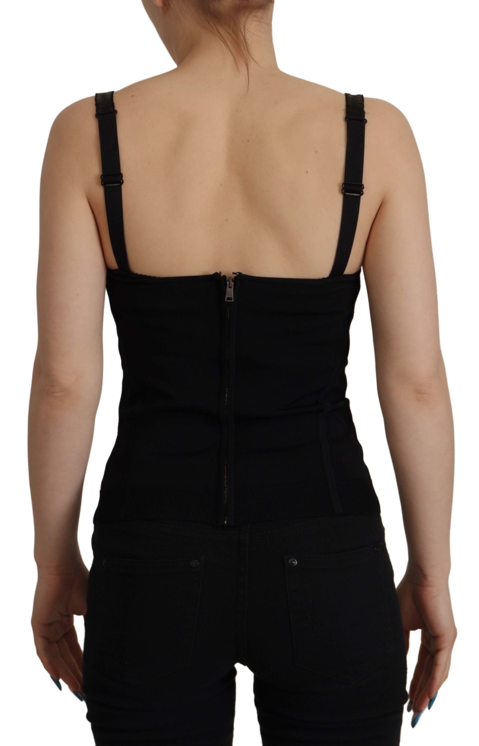 Dolce & Gabbana Black Bustier Corset Zipper Back Sleeveless Top