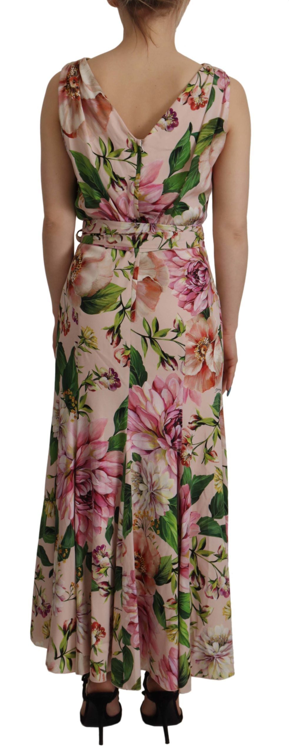 Dolce & Gabbana Pink Silk Floral Stretch Shift Wrap Dress