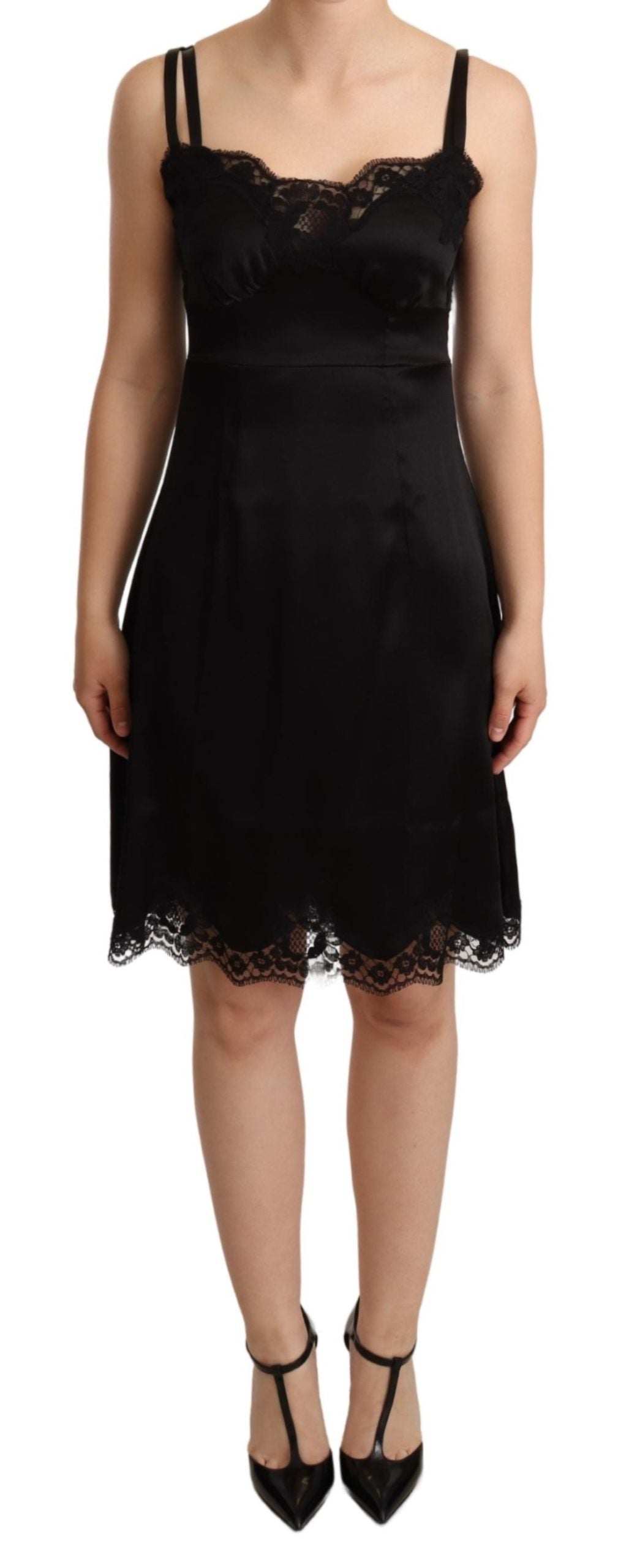 Dolce & Gabbana Black Silk Blend Lace Trim Lingerie Dress