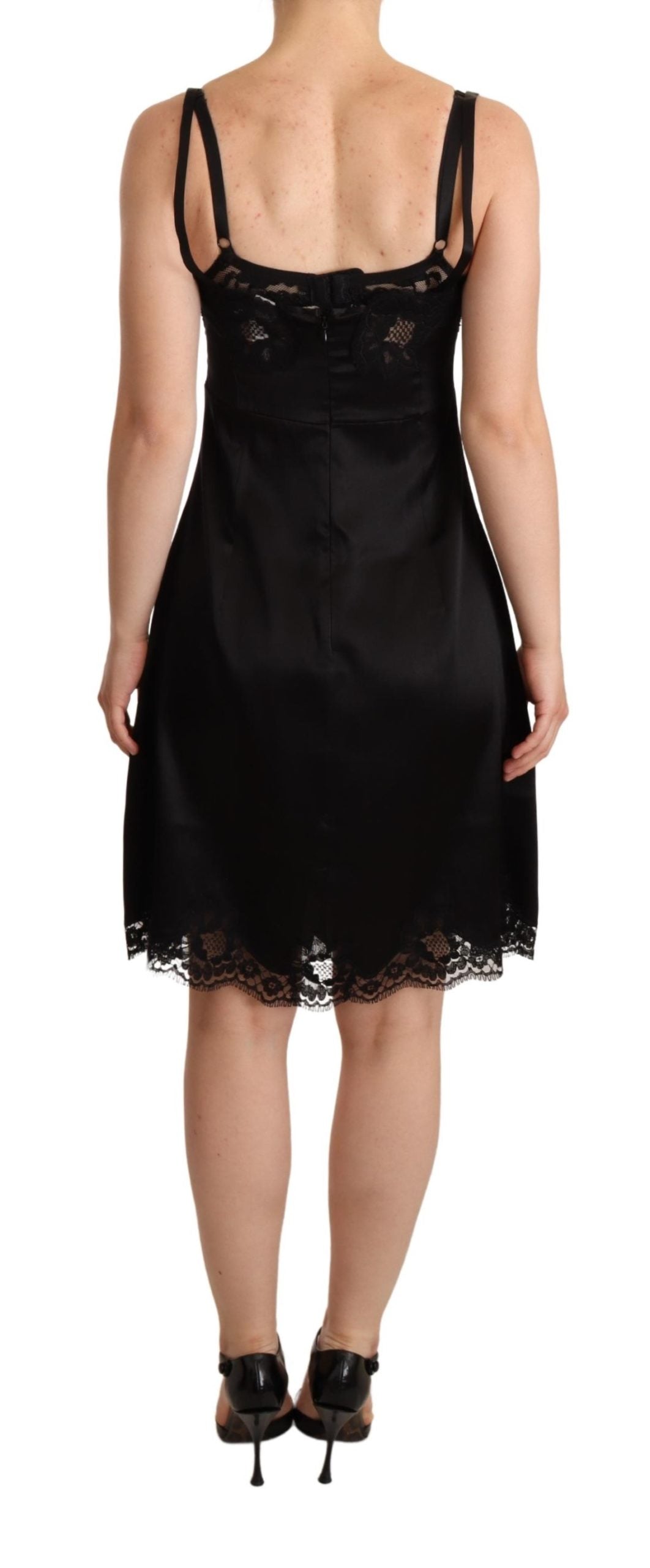 Dolce & Gabbana Black Silk Blend Lace Trim Lingerie Dress