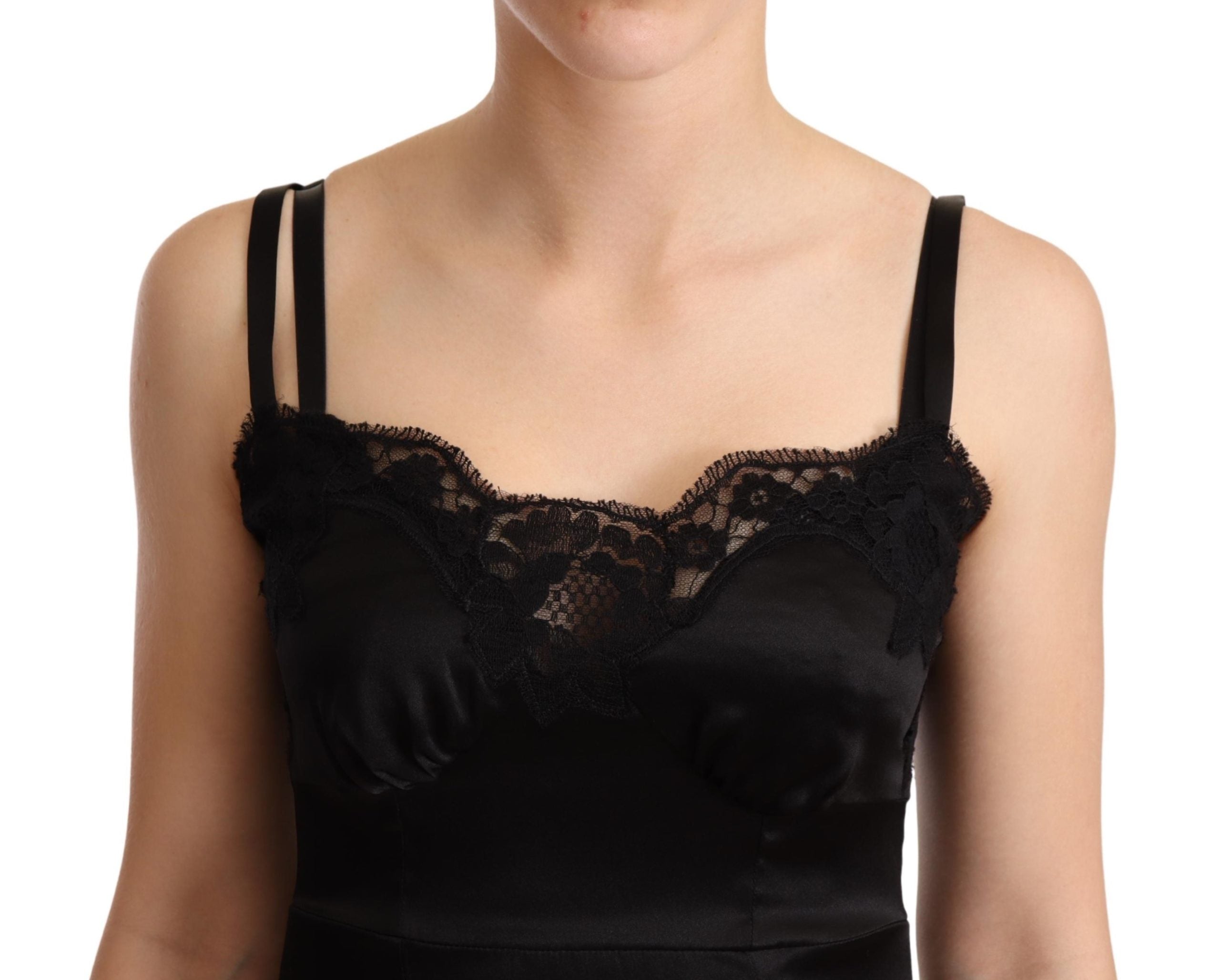 Dolce & Gabbana Black Silk Blend Lace Trim Lingerie Dress