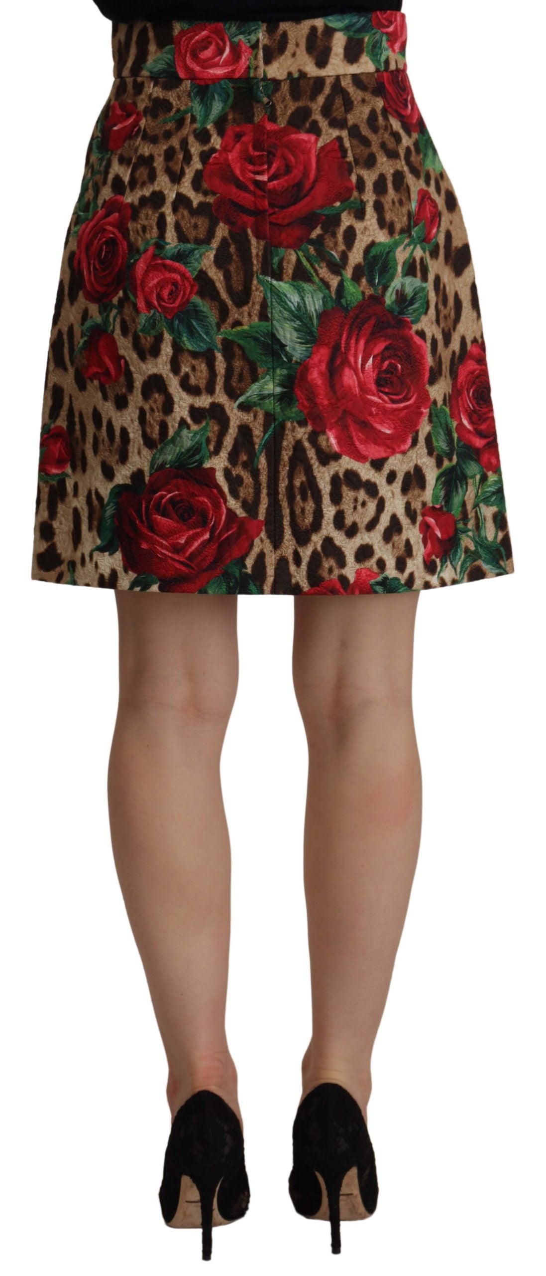 Dolce & Gabbana Multicolor Rose Leopard A-line Cotton Skirt