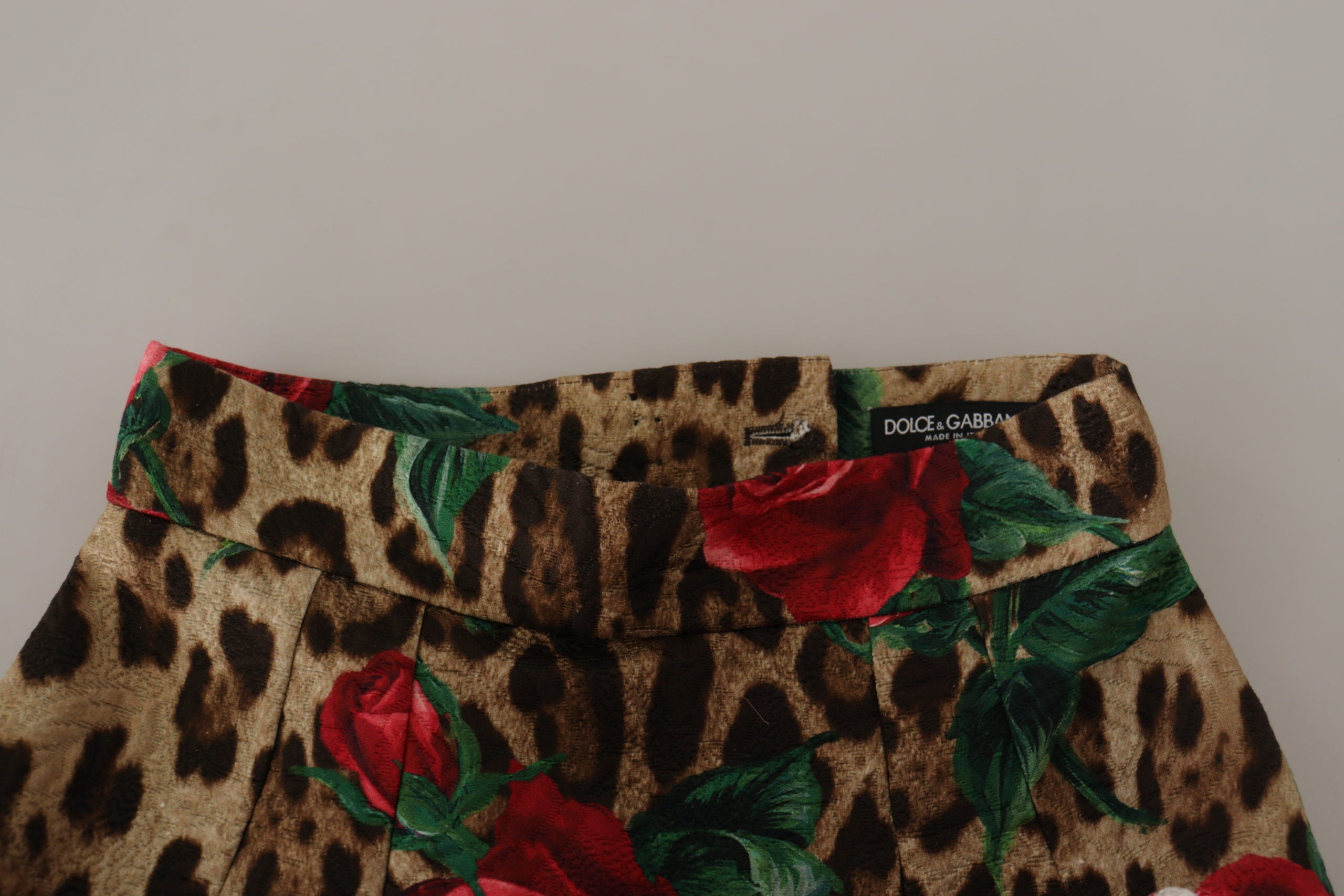 Dolce & Gabbana Multicolor Rose Leopard A-line Cotton Skirt