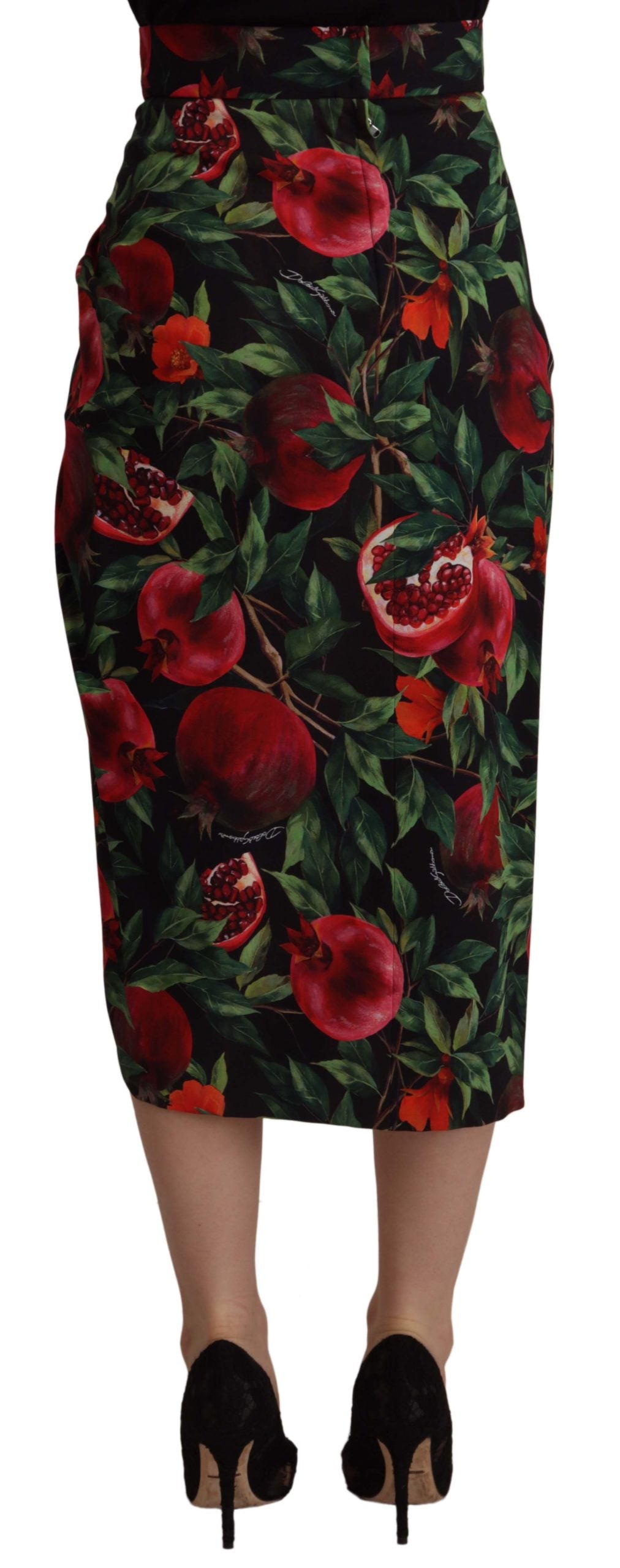 Dolce & Gabbana Black Red Fruit Stretch Wrap Skirt