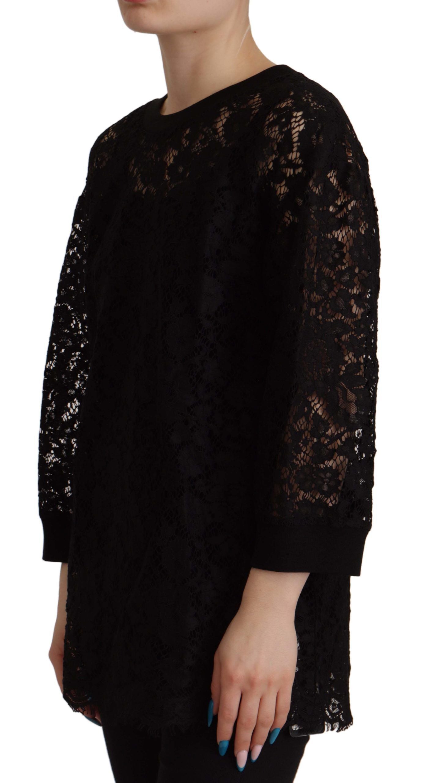 Dolce & Gabbana Black Floral Lace Pullover Sicily Blouse