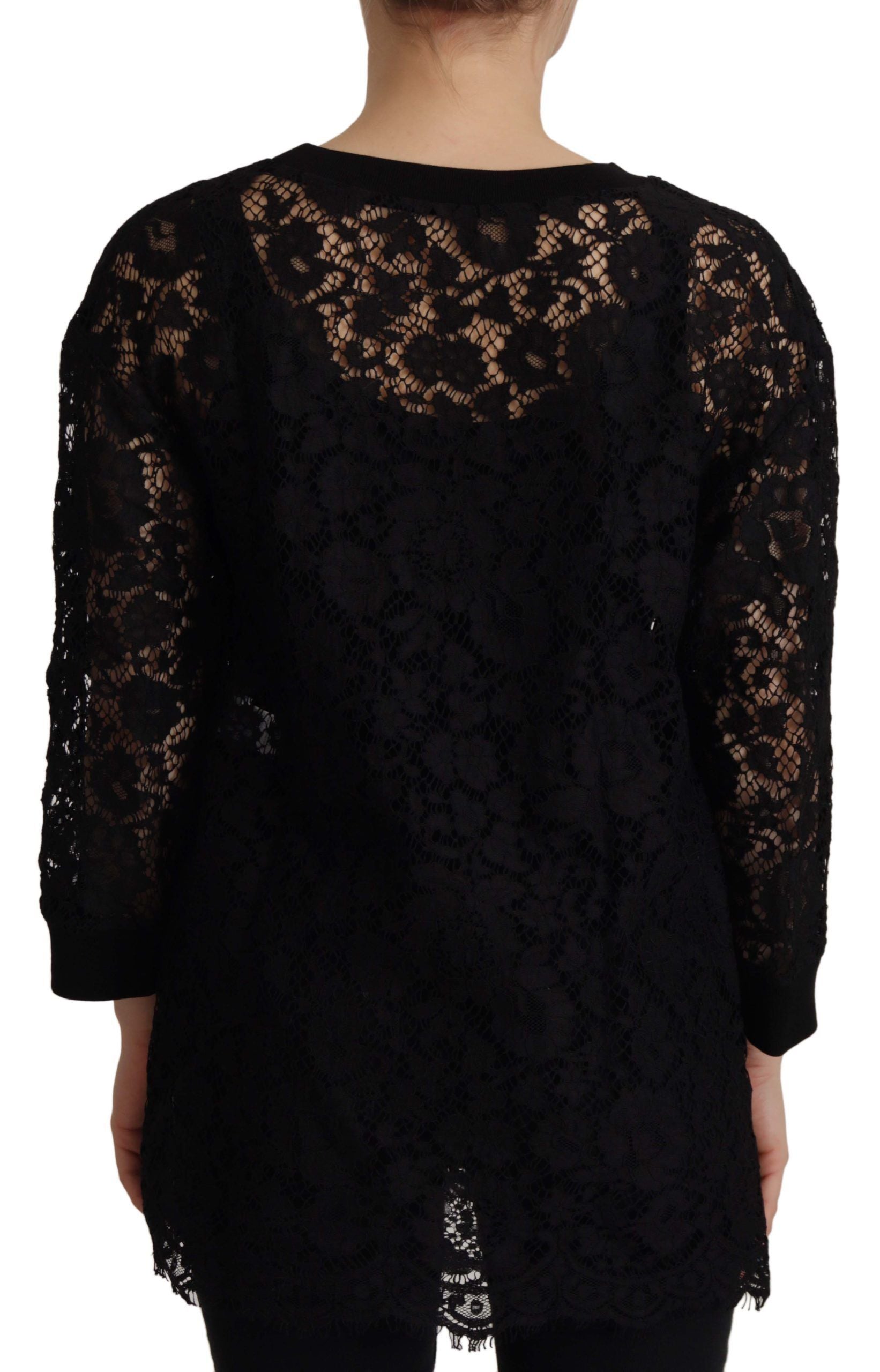 Dolce & Gabbana Black Floral Lace Pullover Sicily Blouse