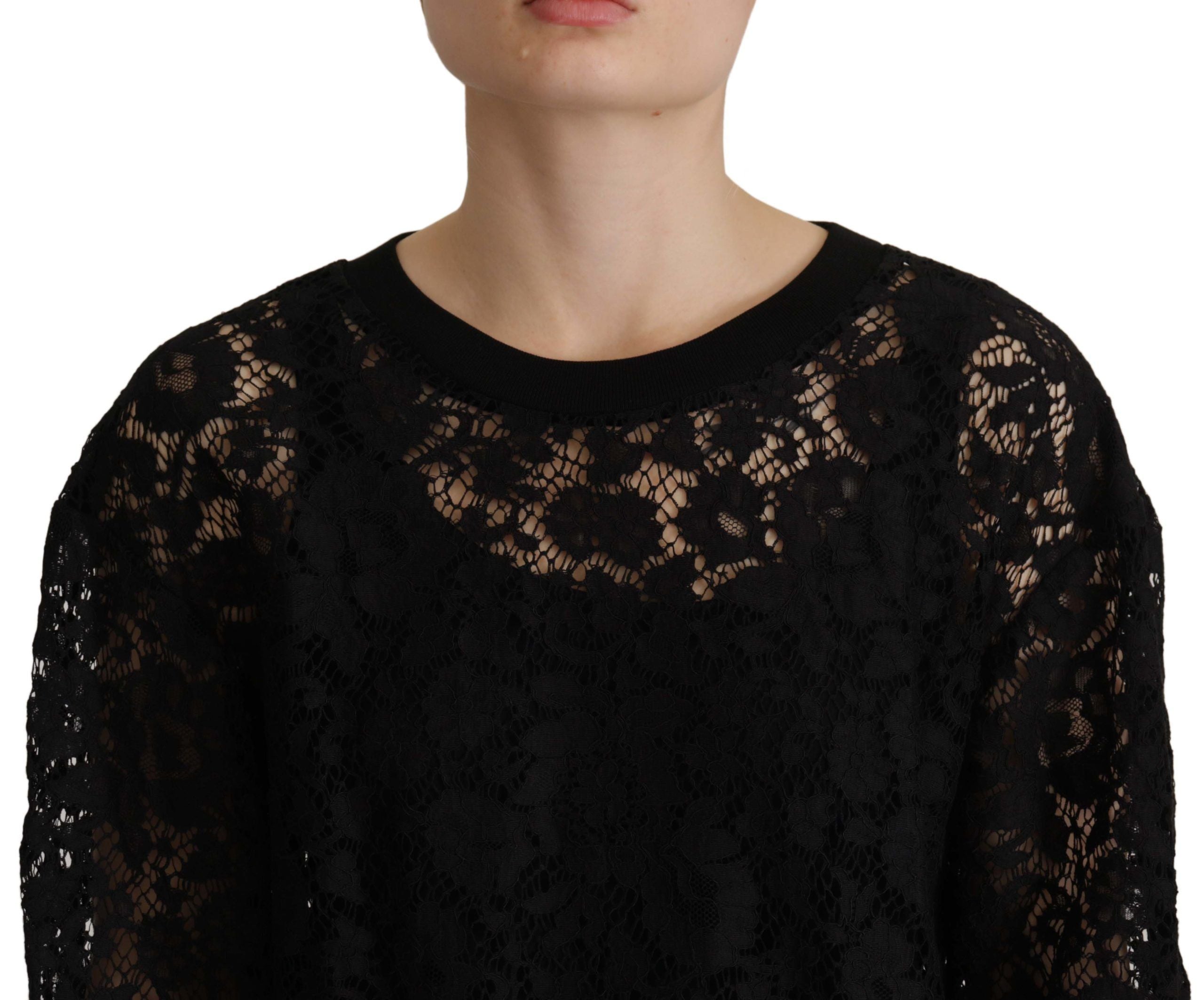 Dolce & Gabbana Black Floral Lace Pullover Sicily Blouse