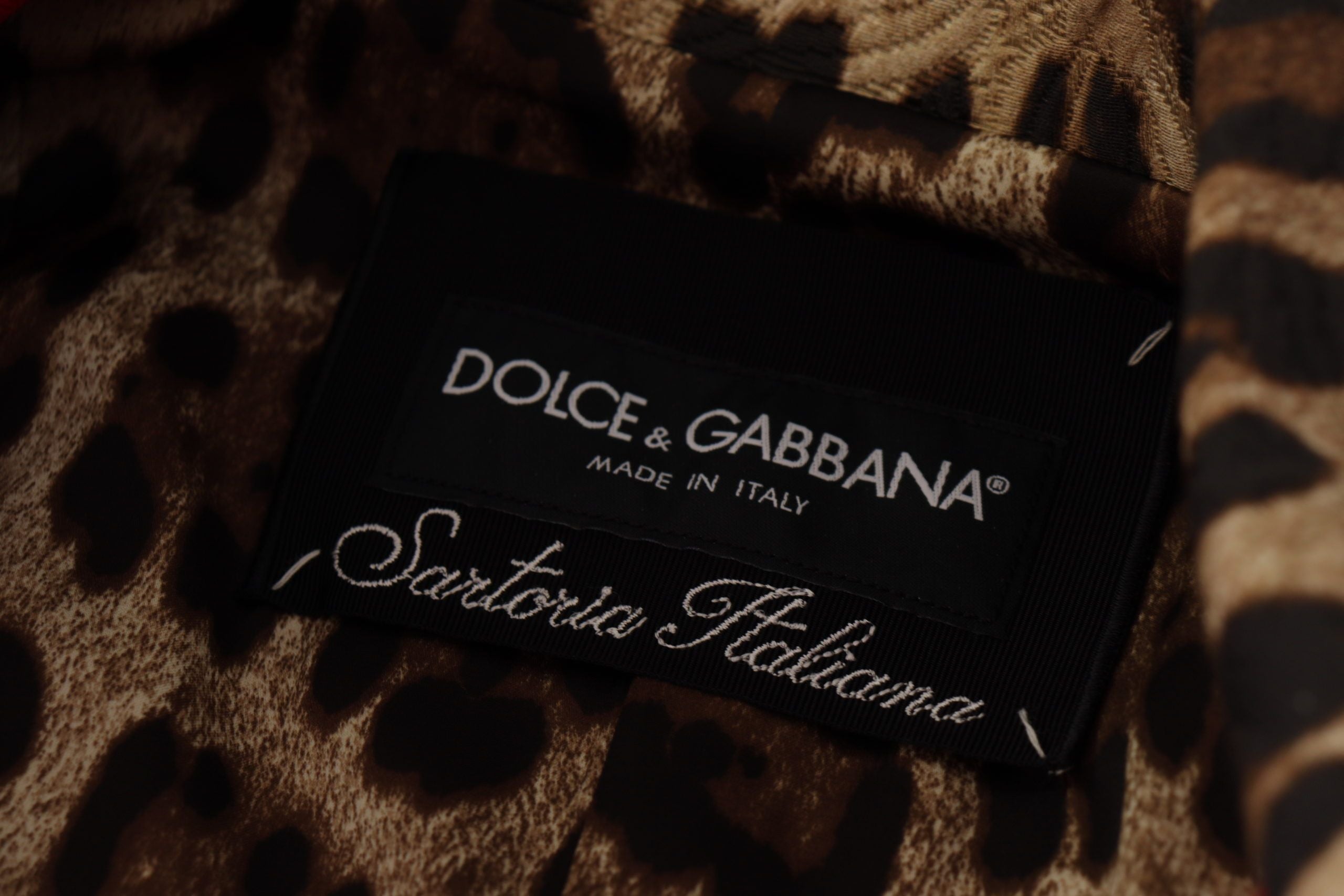 Dolce & Gabbana Red Leopard Wool Trenchcoat Jacket