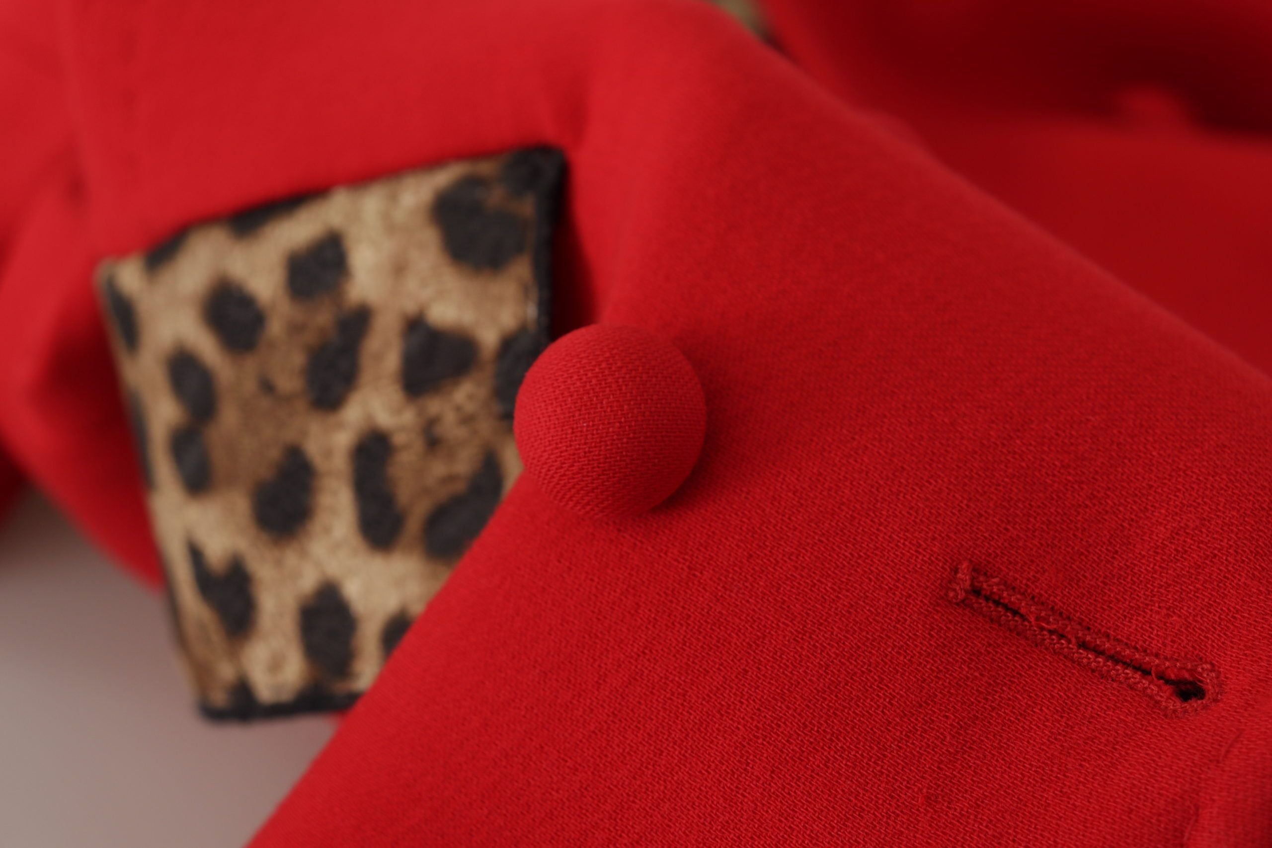 Dolce & Gabbana Red Leopard Wool Trenchcoat Jacket