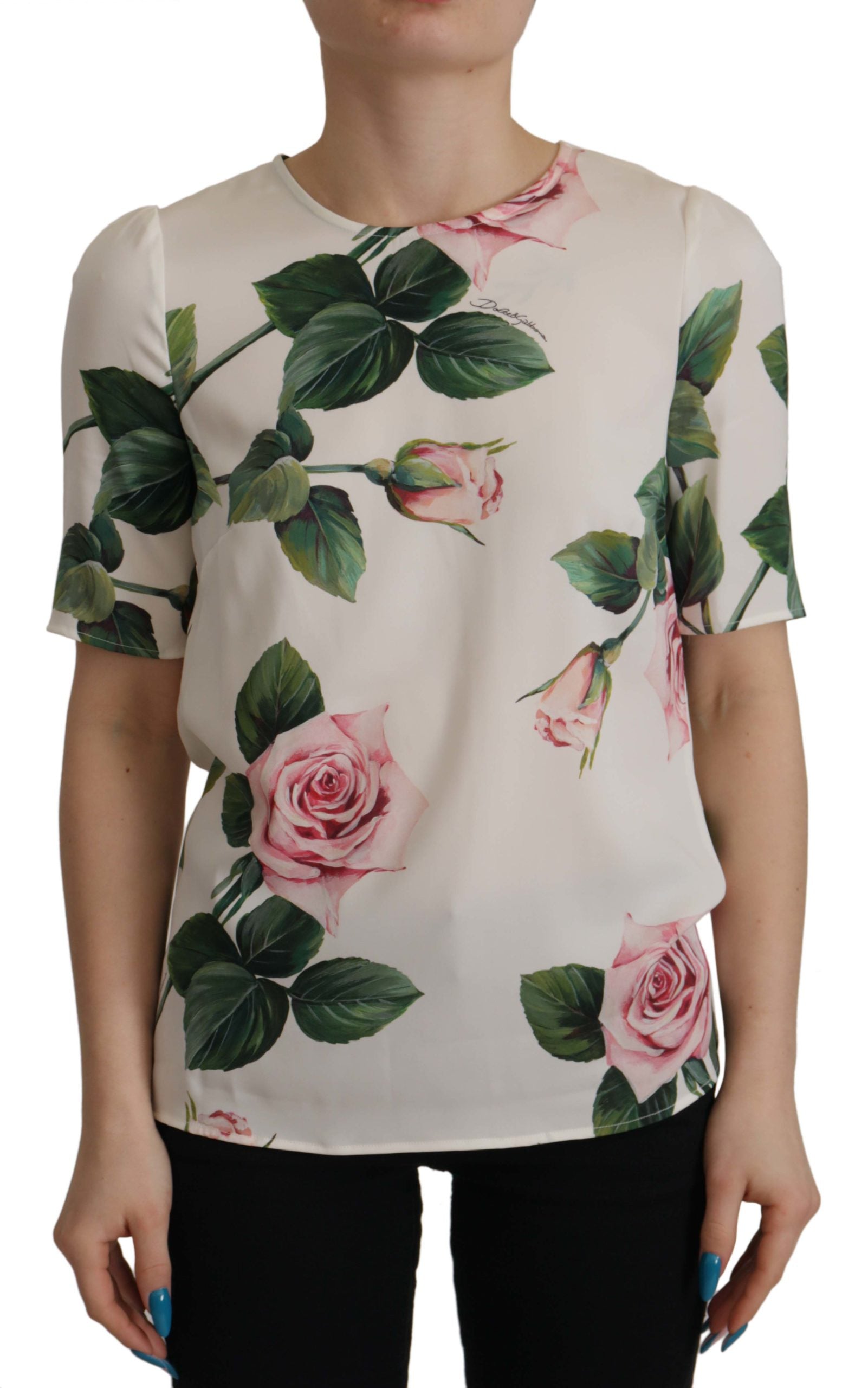 Dolce & Gabbana Multicolor Floral Print Round Neck Blouse Top