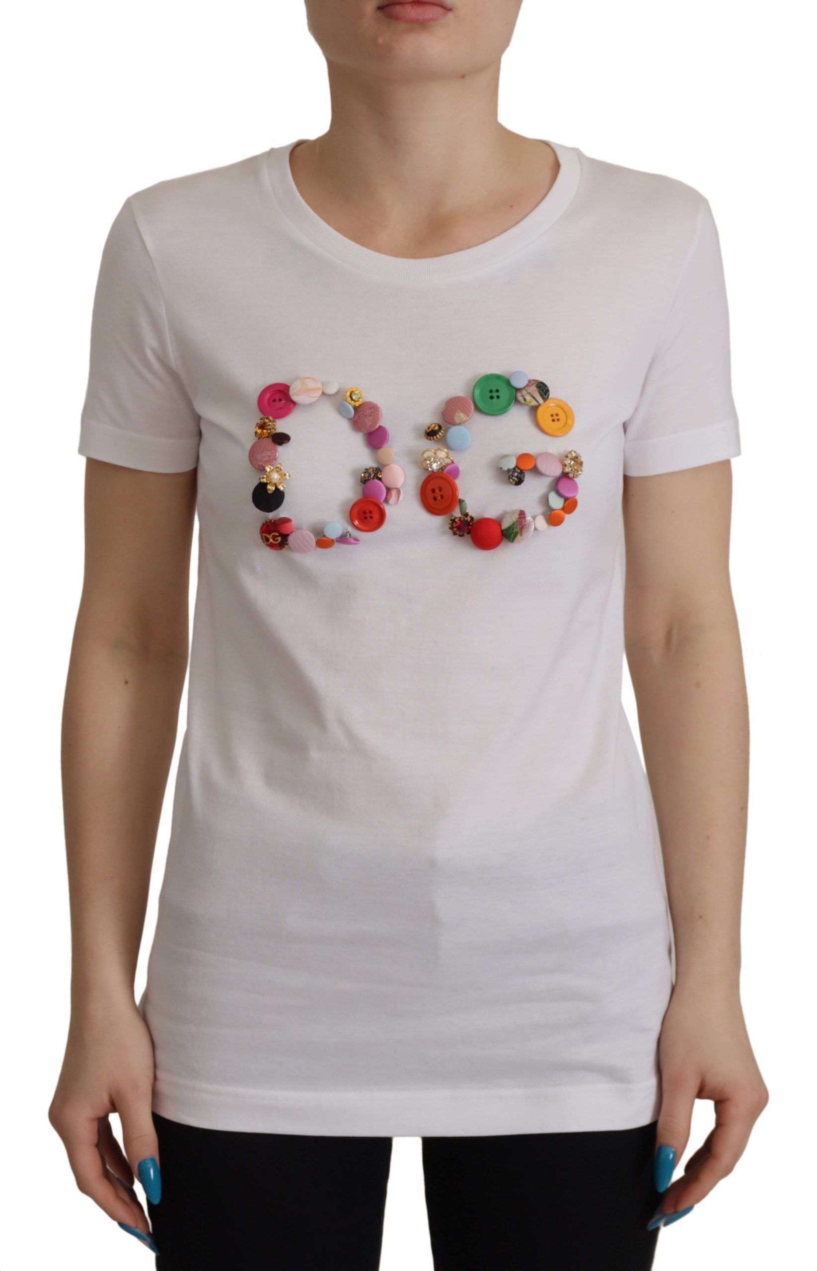 Dolce & Gabbana White Cotton Blouse DG Button Embellished T-shirt