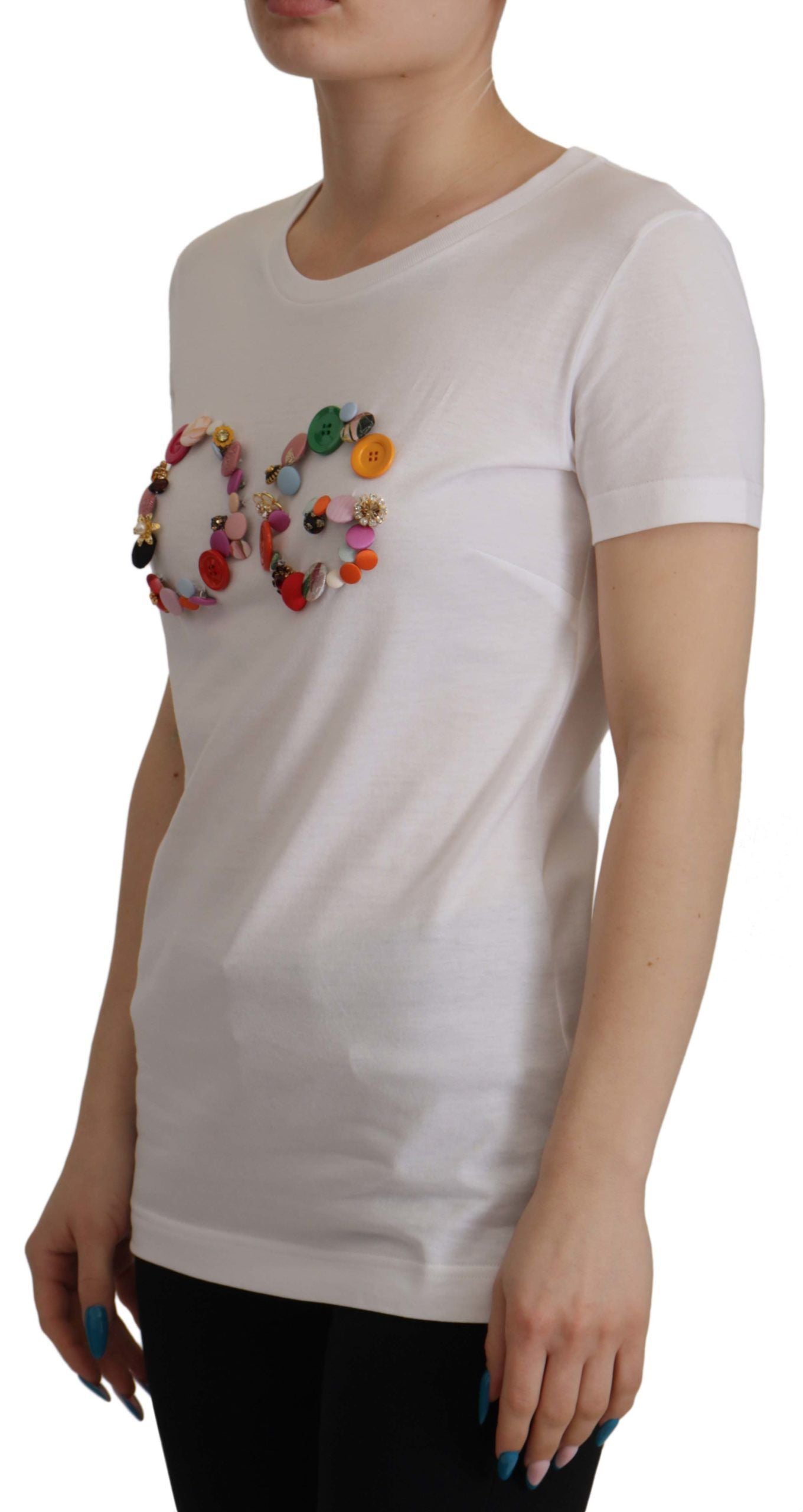 Dolce & Gabbana White Cotton Blouse DG Button Embellished T-shirt