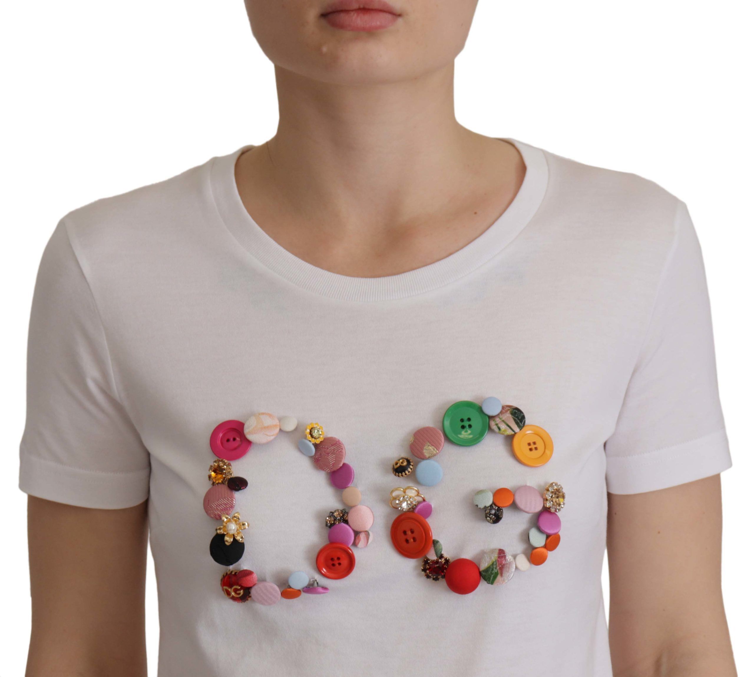 Dolce & Gabbana White Cotton Blouse DG Button Embellished T-shirt