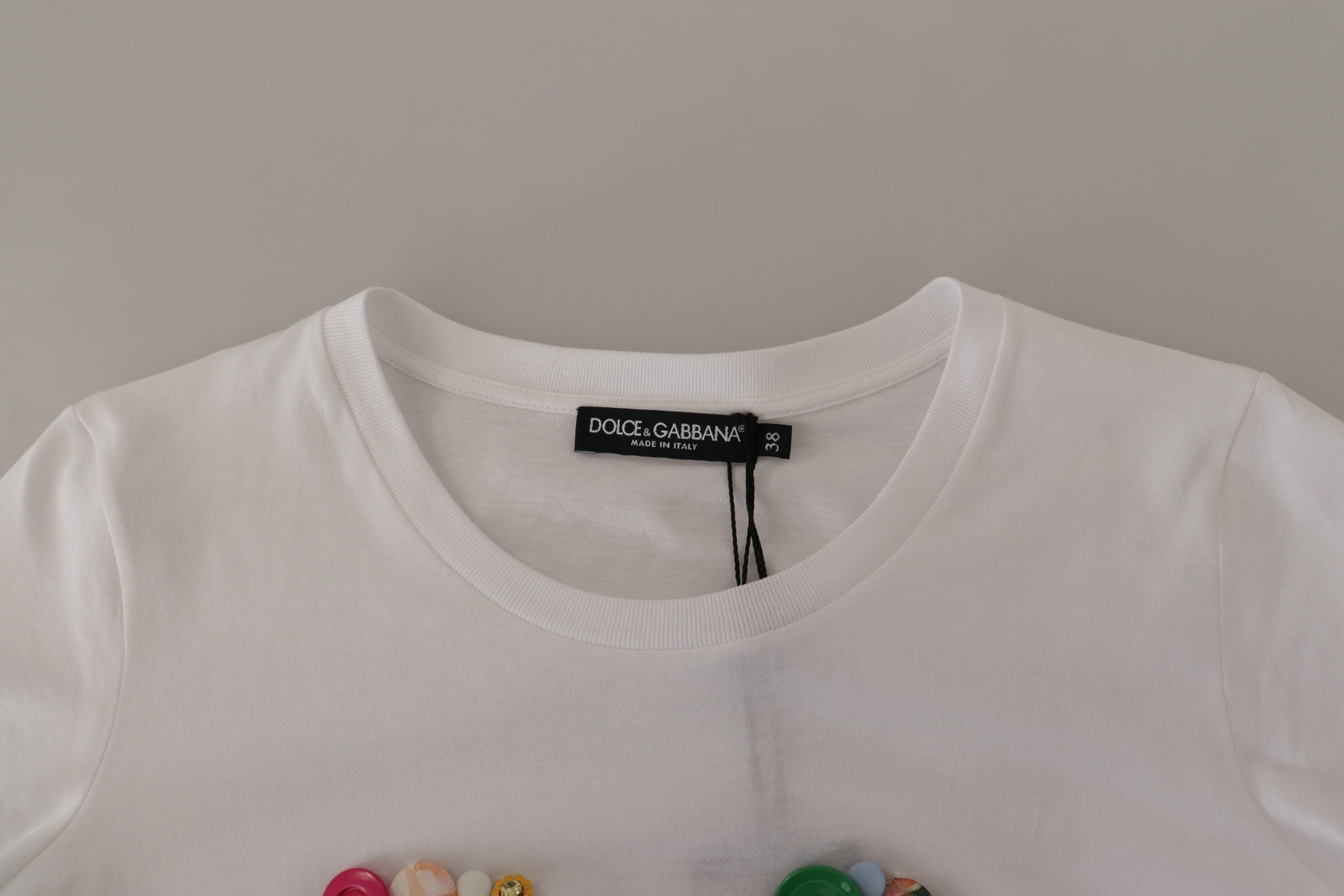 Dolce & Gabbana White Cotton Blouse DG Button Embellished T-shirt