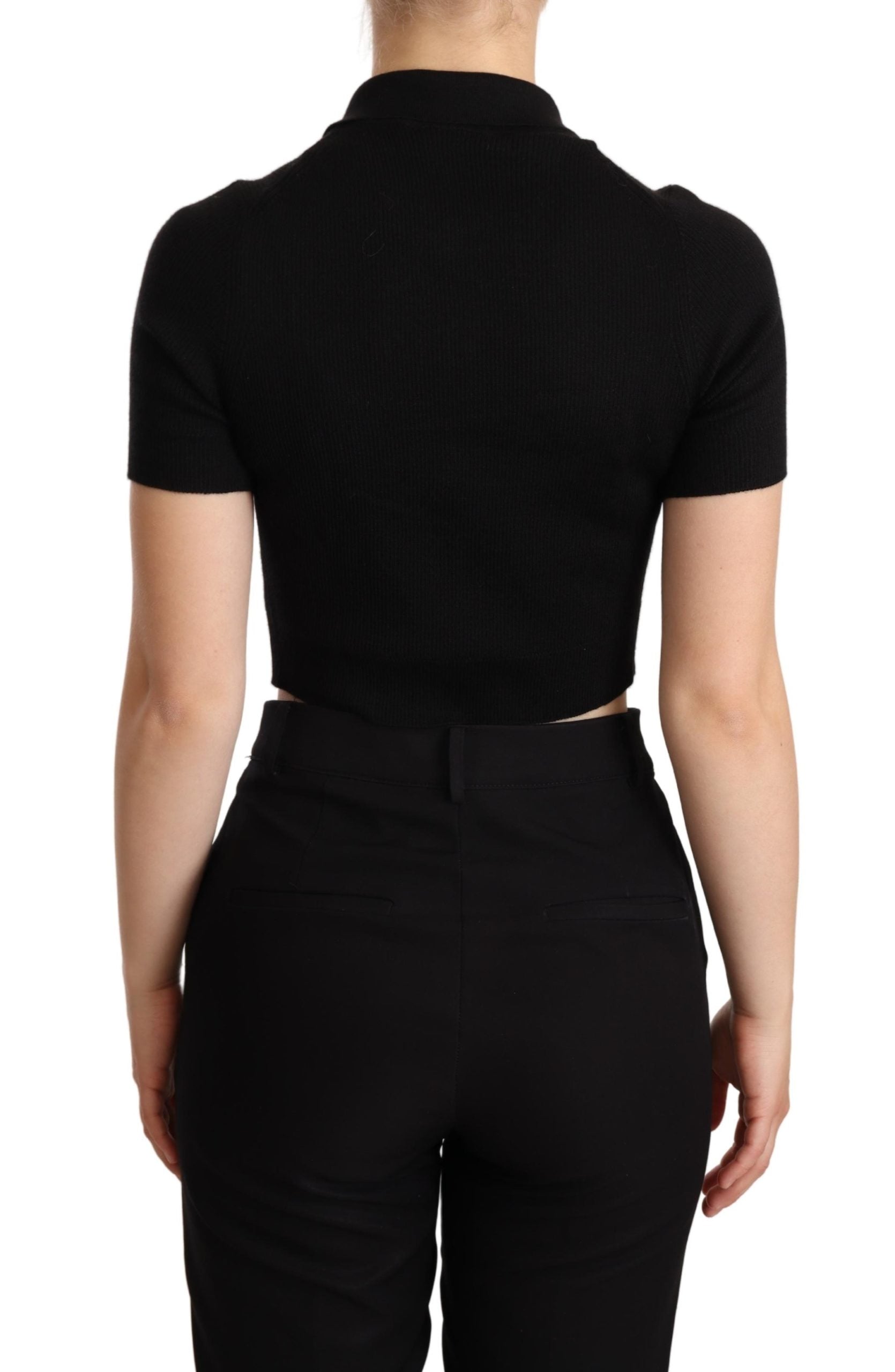 Dolce & Gabbana Black Cashmere Silk Collared Cropped Top